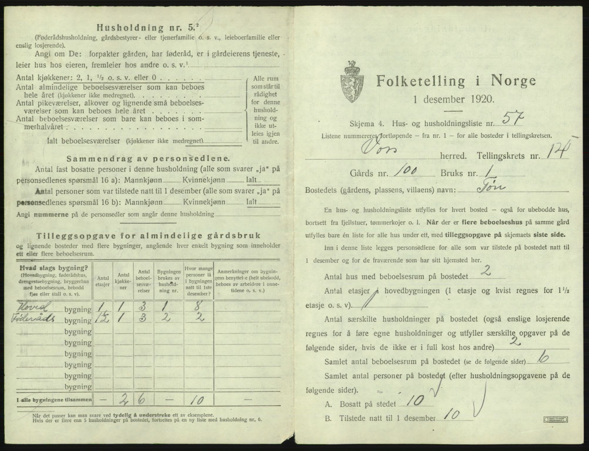 SAB, 1920 census for Voss, 1920, p. 1437