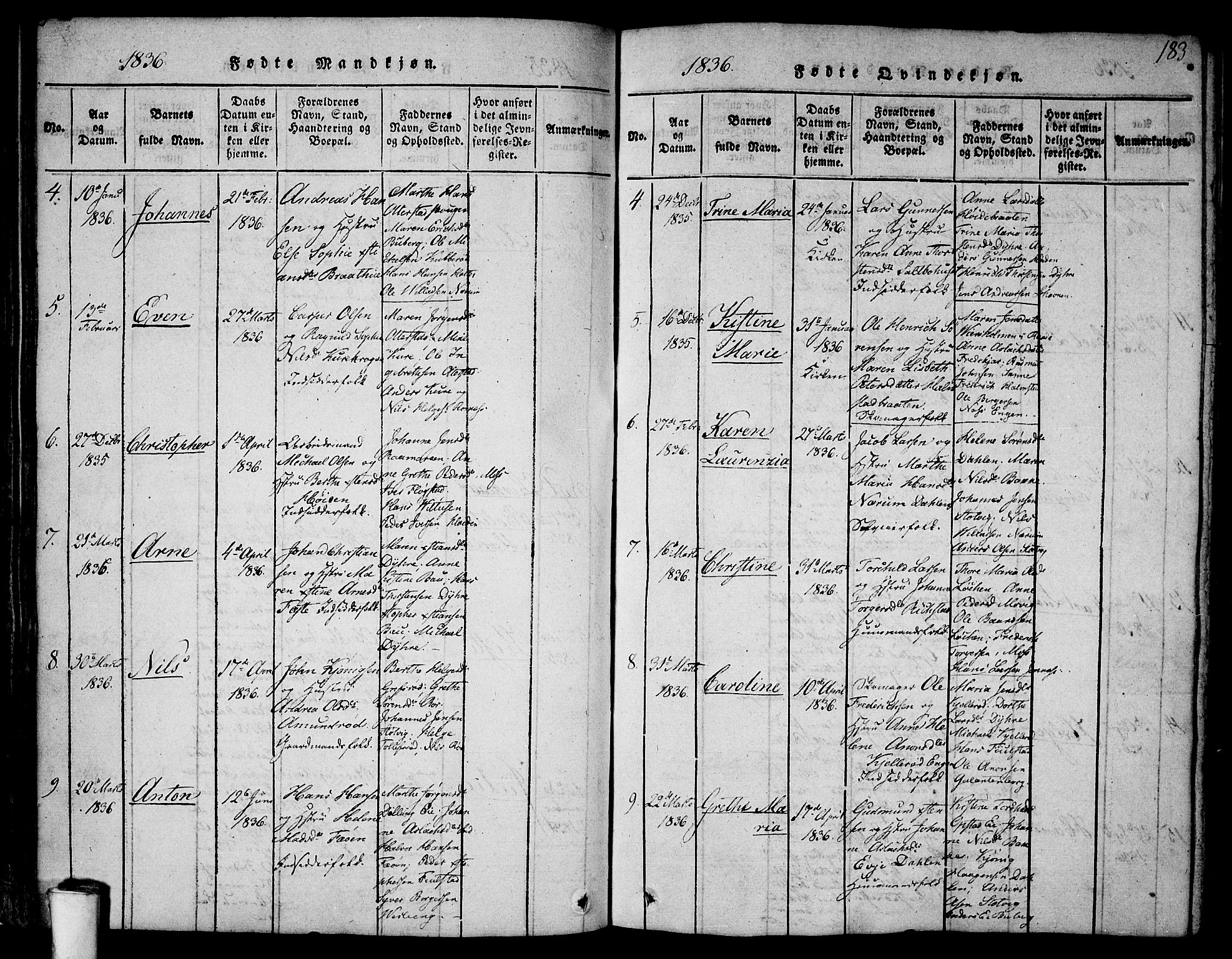 Rygge prestekontor Kirkebøker, AV/SAO-A-10084b/F/Fa/L0003: Parish register (official) no. 3, 1814-1836, p. 182-183