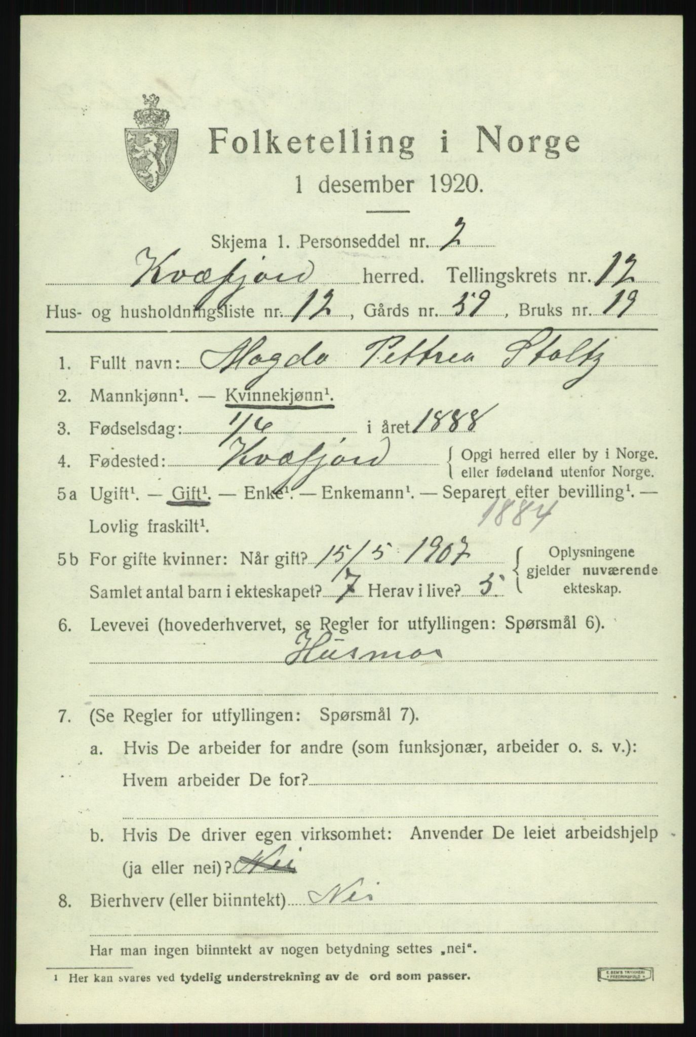 SATØ, 1920 census for Kvæfjord, 1920, p. 5823