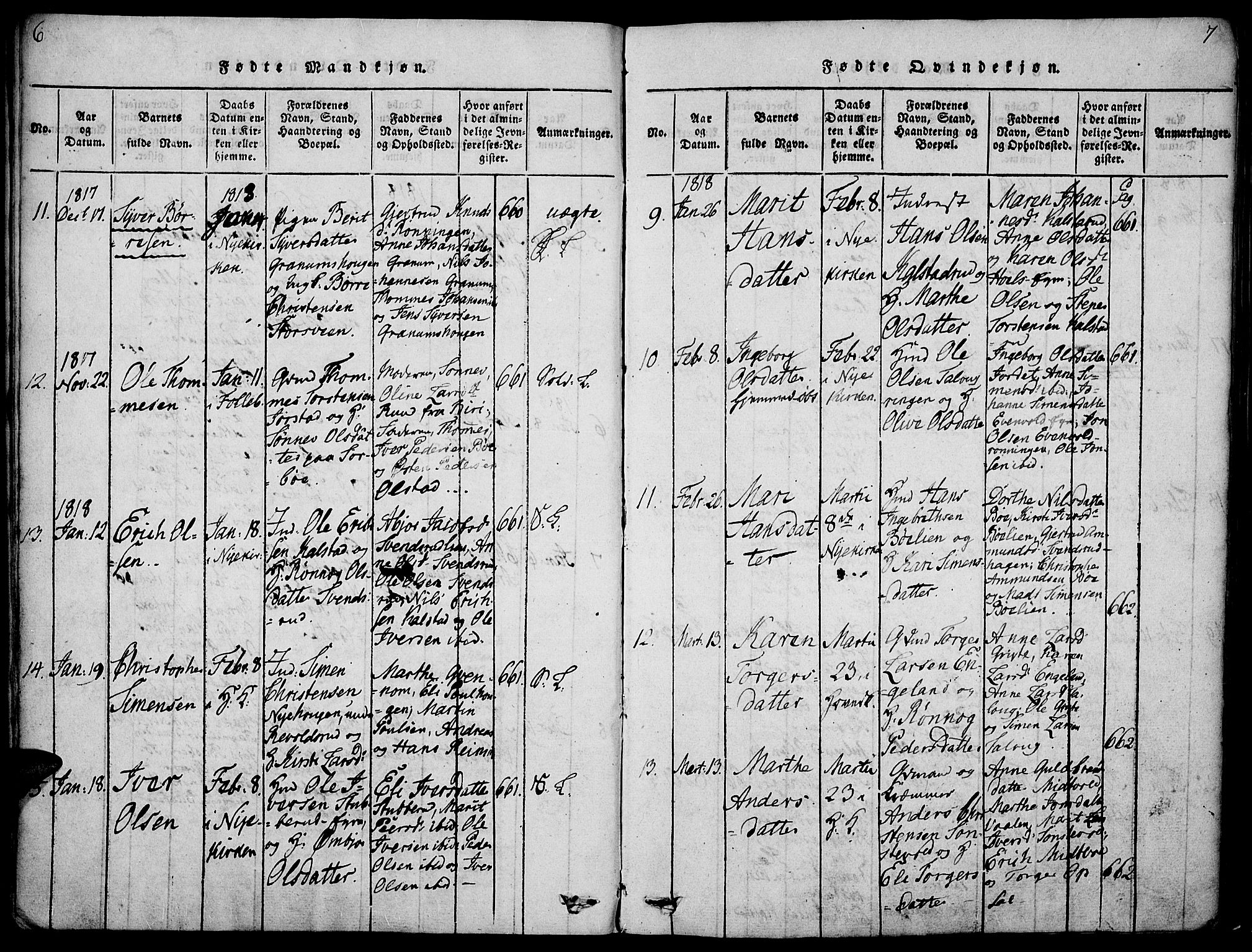 Gausdal prestekontor, SAH/PREST-090/H/Ha/Haa/L0005: Parish register (official) no. 5, 1817-1829, p. 6-7