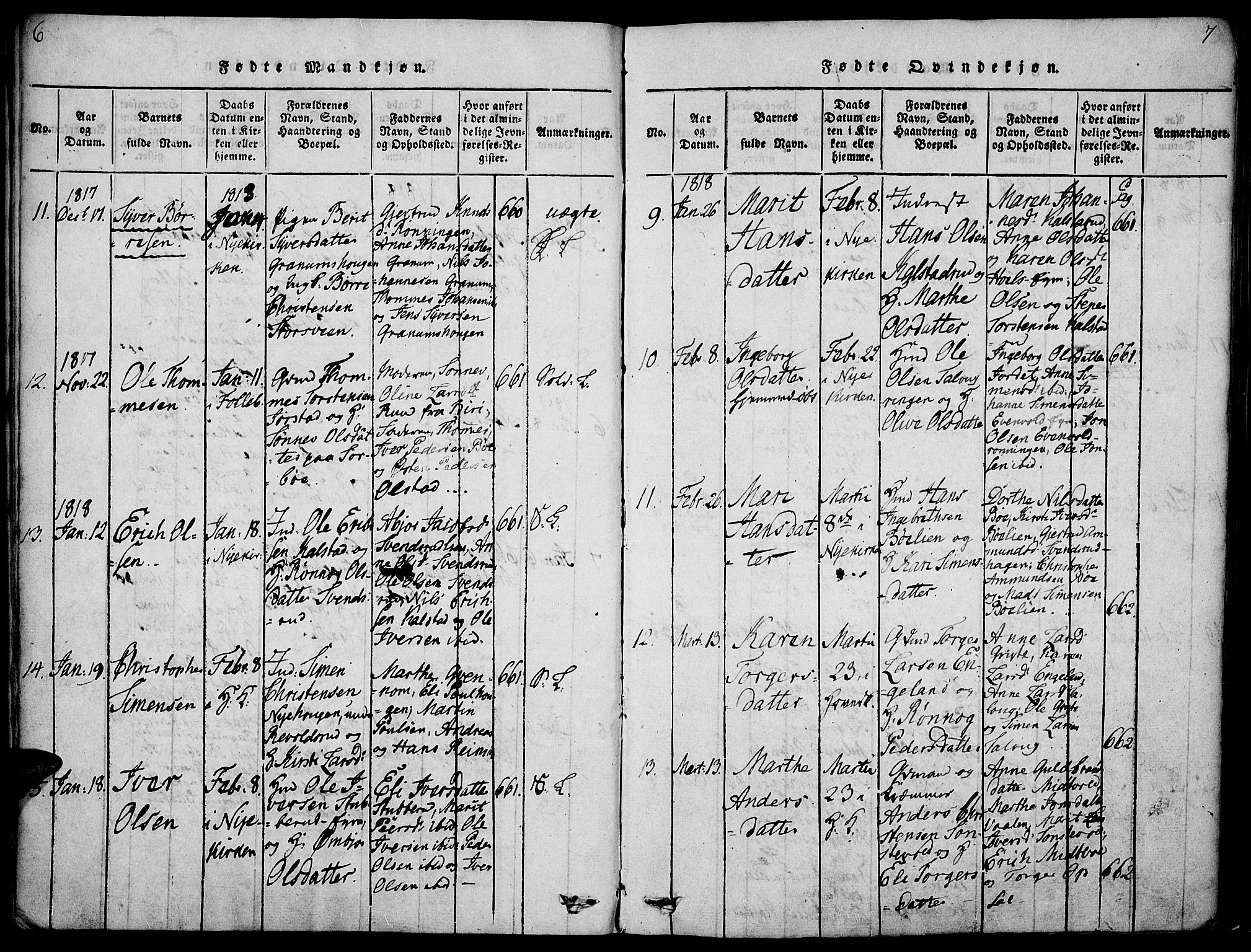 Gausdal prestekontor, AV/SAH-PREST-090/H/Ha/Haa/L0005: Parish register (official) no. 5, 1817-1829, p. 6-7