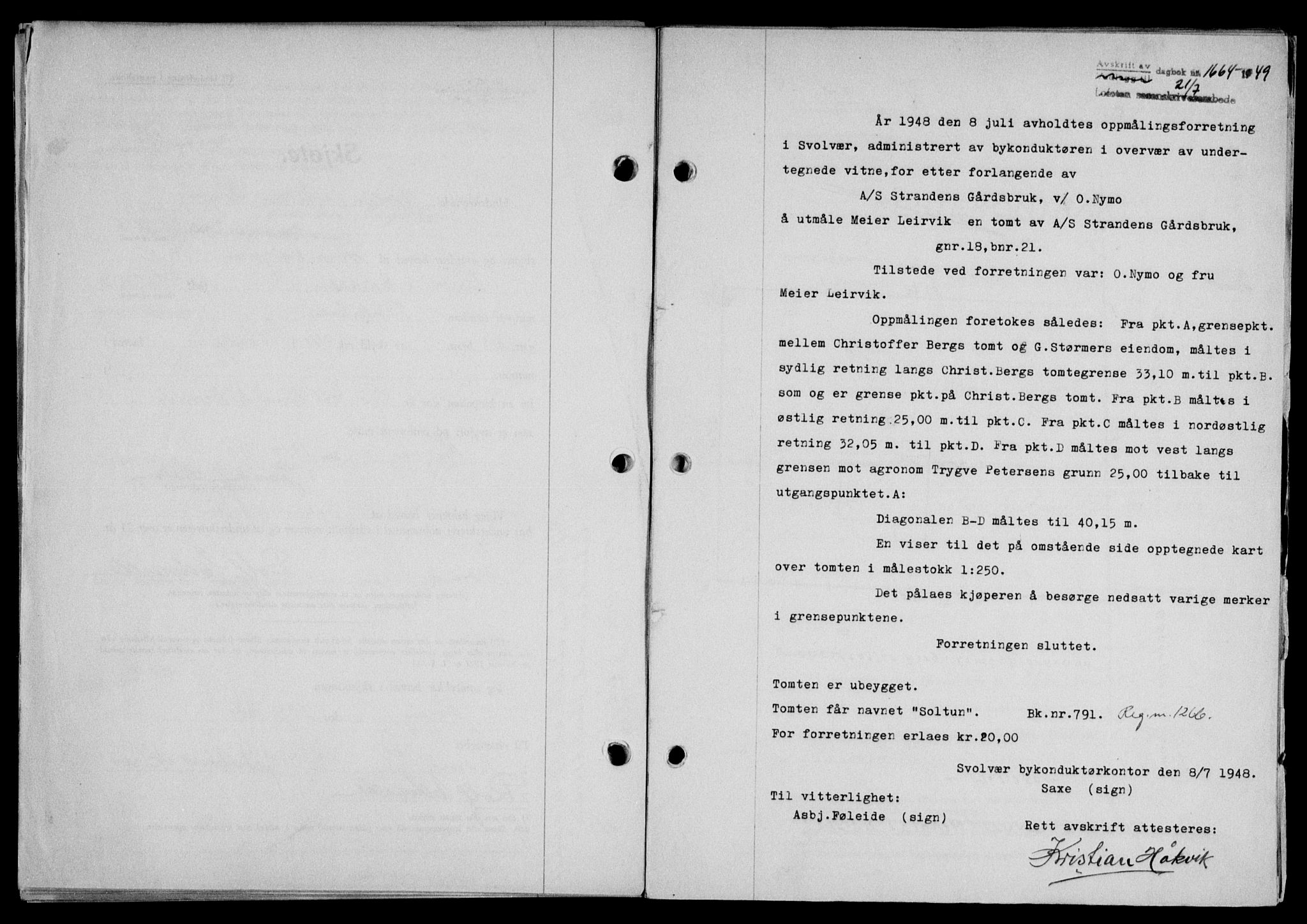 Lofoten sorenskriveri, SAT/A-0017/1/2/2C/L0021a: Mortgage book no. 21a, 1949-1949, Diary no: : 1664/1949