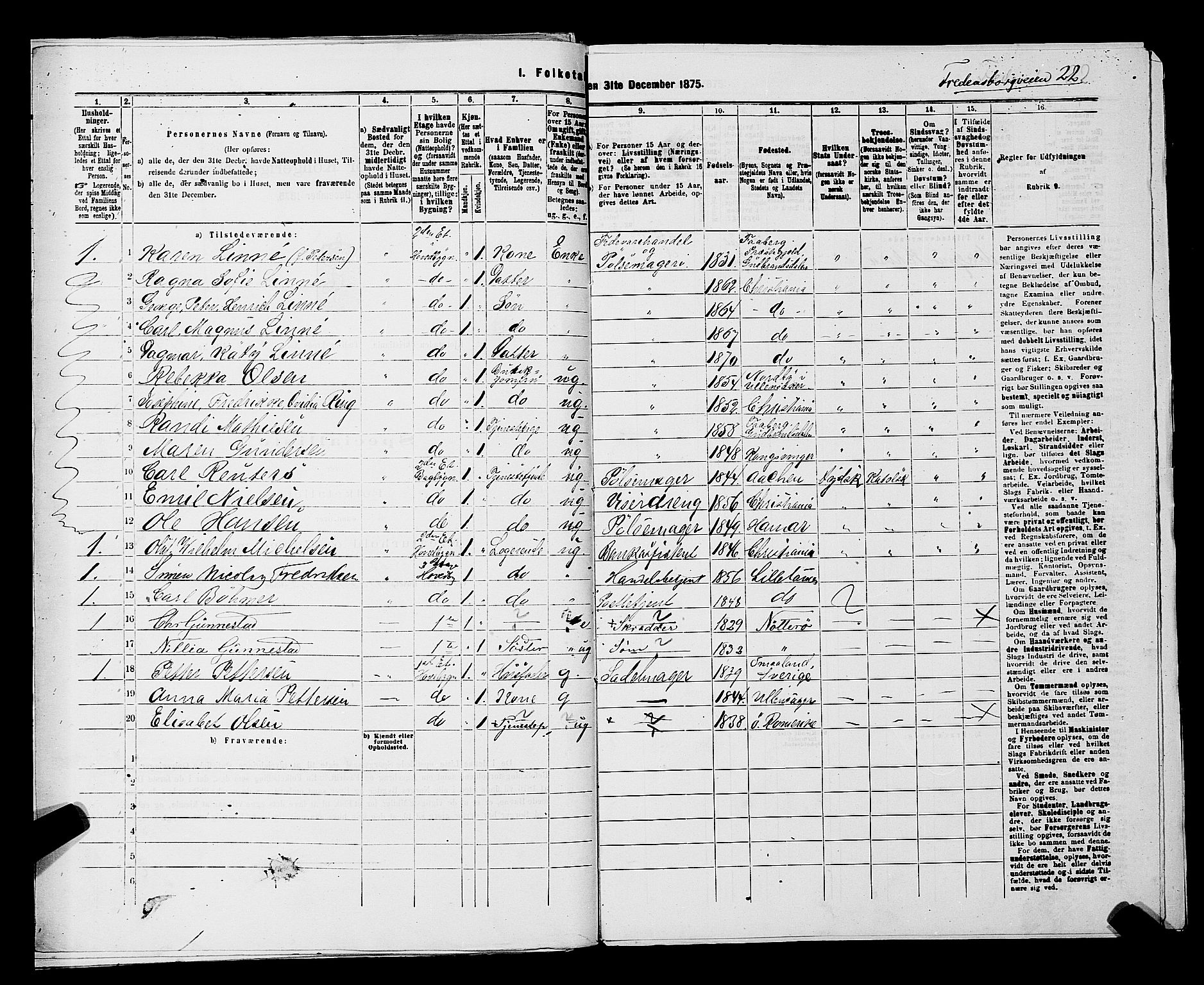 RA, 1875 census for 0301 Kristiania, 1875, p. 2960