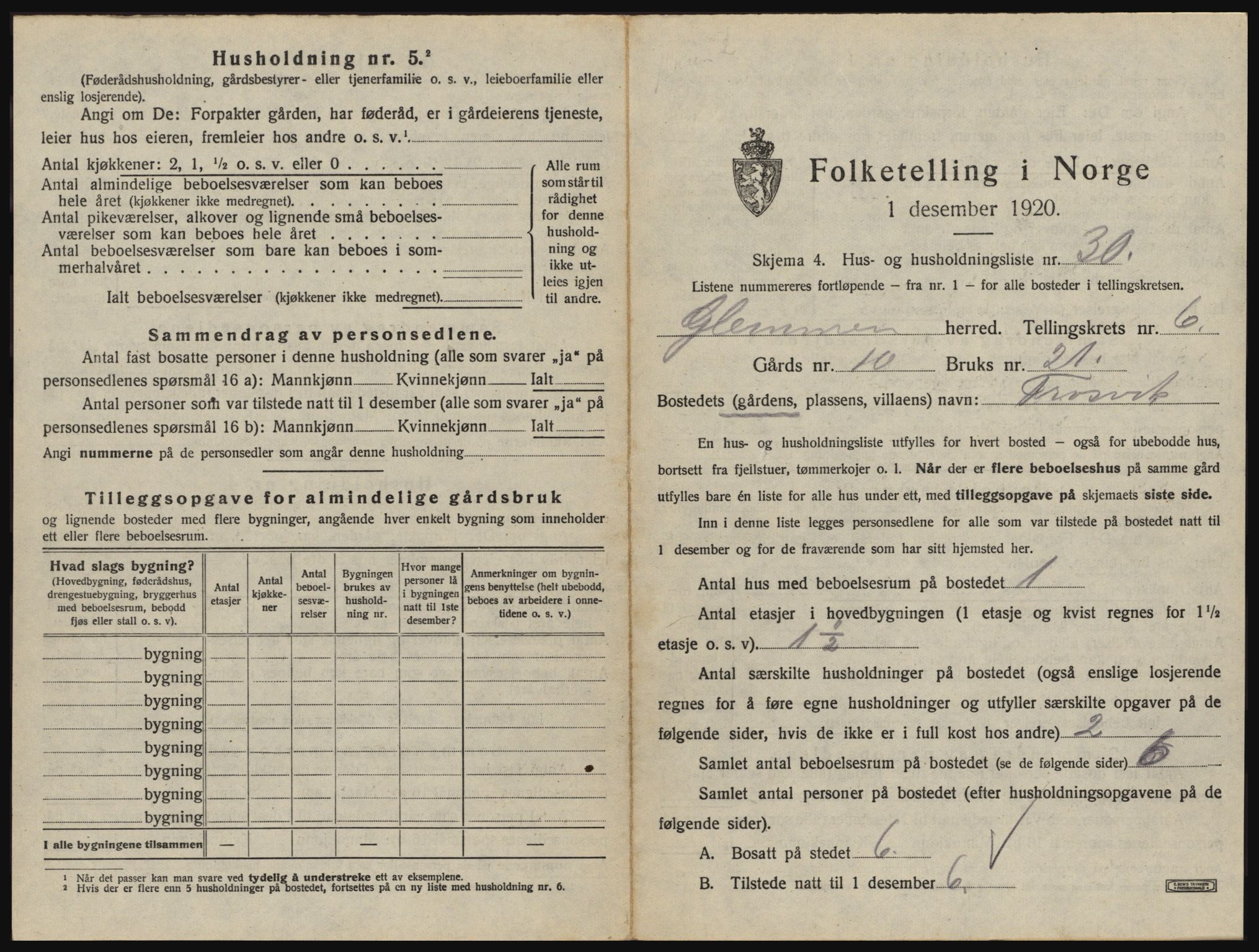 SAO, 1920 census for Glemmen, 1920, p. 2559