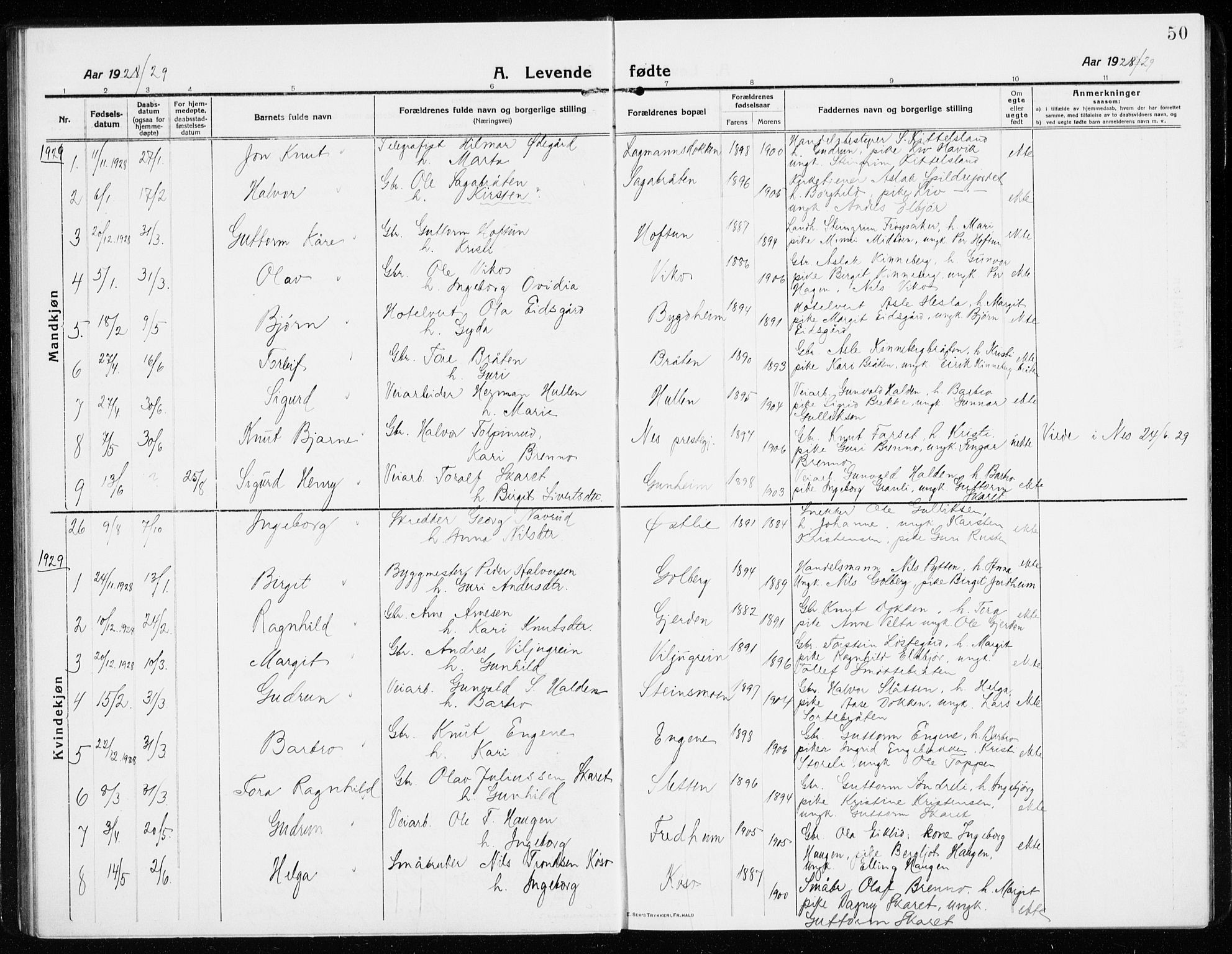 Gol kirkebøker, SAKO/A-226/G/Ga/L0004: Parish register (copy) no. I 4, 1915-1943, p. 50