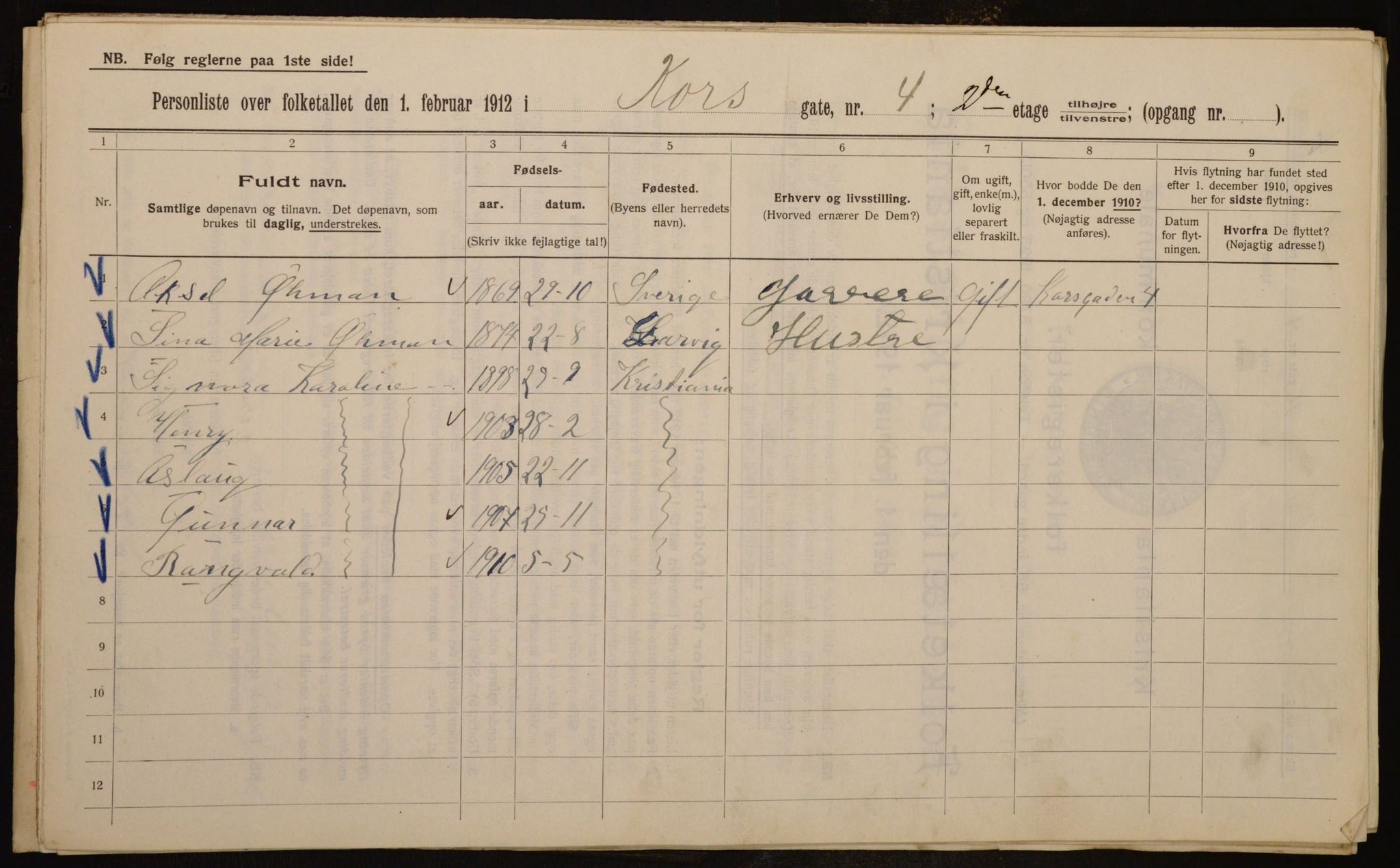 OBA, Municipal Census 1912 for Kristiania, 1912, p. 53690