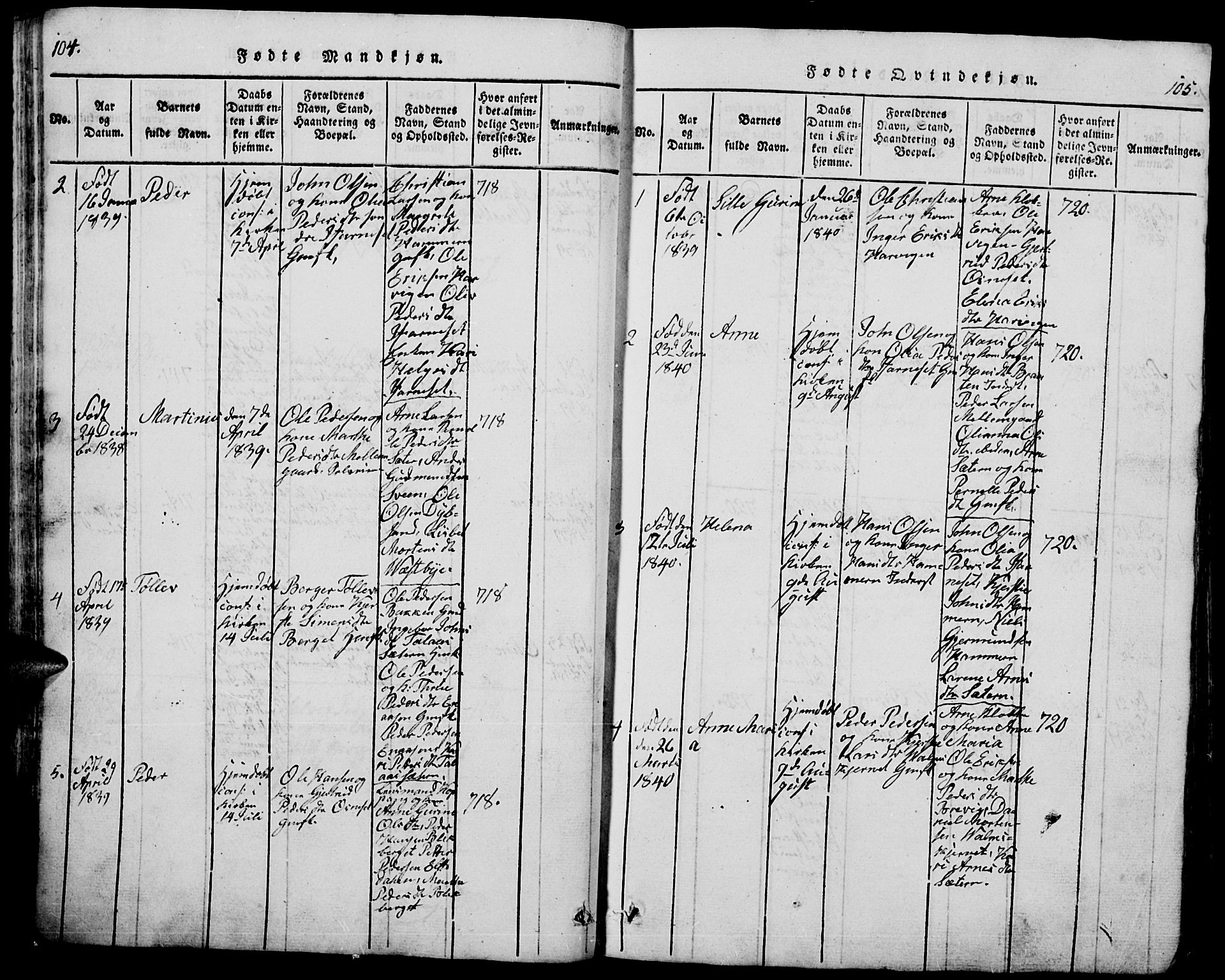 Trysil prestekontor, SAH/PREST-046/H/Ha/Hab/L0005: Parish register (copy) no. 5, 1814-1877, p. 104-105