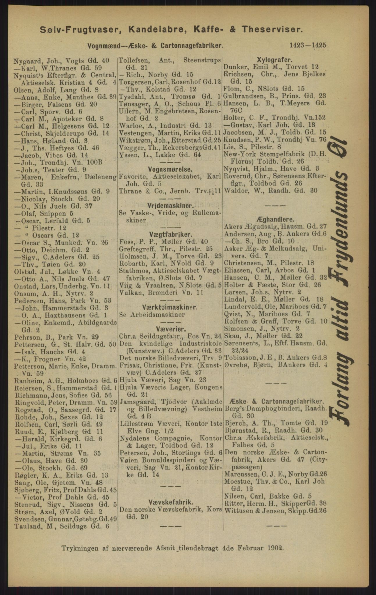 Kristiania/Oslo adressebok, PUBL/-, 1902, p. 1423-1425