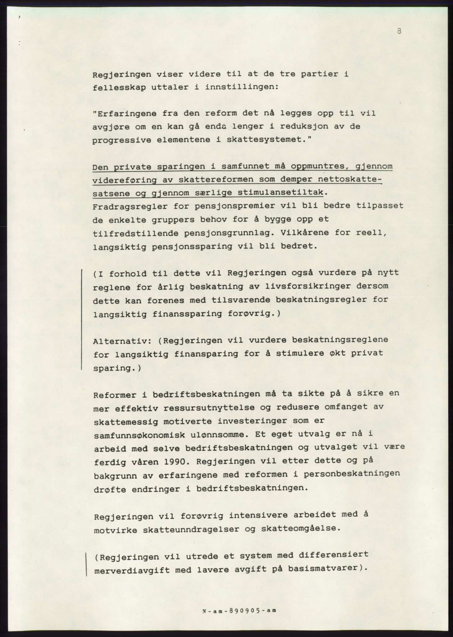 Forhandlingsmøtene 1989 mellom Høyre, KrF og Senterpartiet om dannelse av regjering, AV/RA-PA-0697/A/L0001: Forhandlingsprotokoll med vedlegg, 1989, p. 501