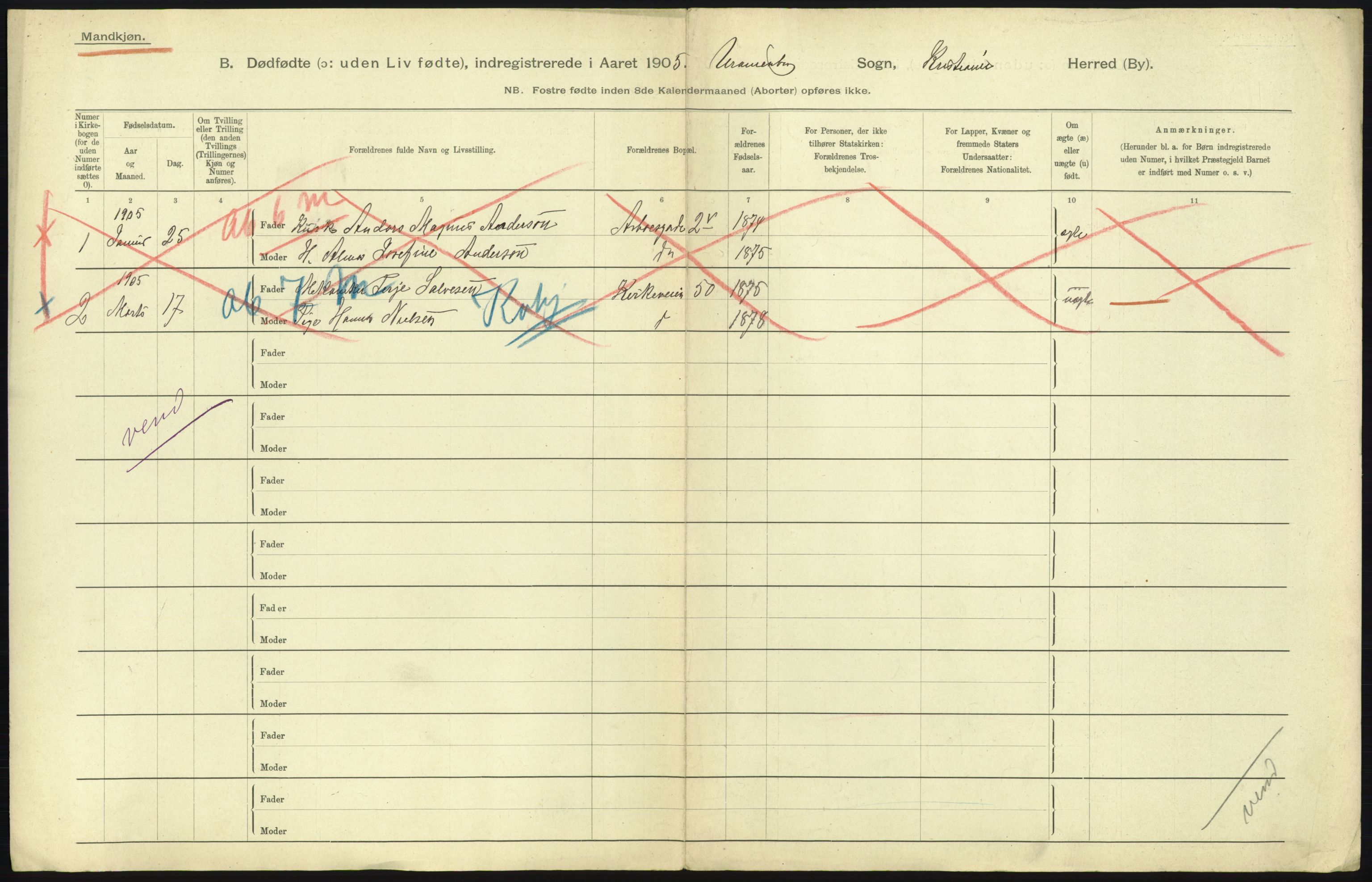 Statistisk sentralbyrå, Sosiodemografiske emner, Befolkning, RA/S-2228/D/Df/Dfa/Dfac/L0007a: Kristiania: Døde, dødfødte., 1905, p. 809