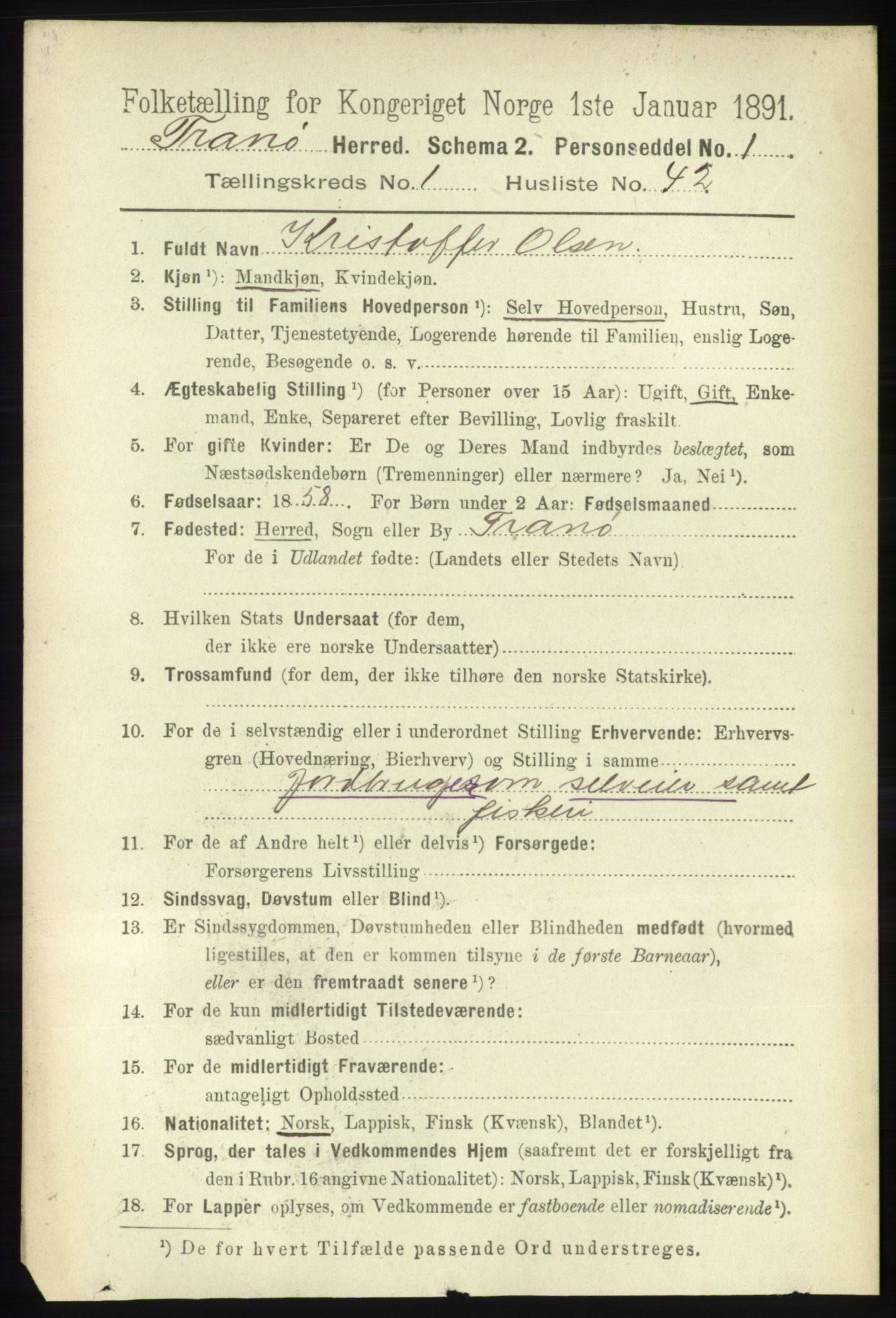 RA, 1891 census for 1927 Tranøy, 1891, p. 344