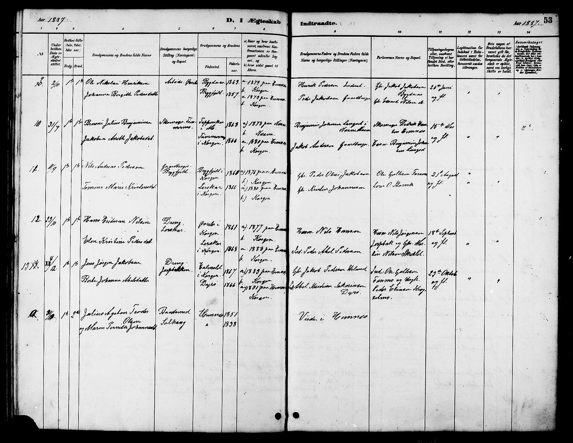 Ministerialprotokoller, klokkerbøker og fødselsregistre - Nordland, SAT/A-1459/826/L0383: Parish register (copy) no. 826C03, 1887-1896, p. 53
