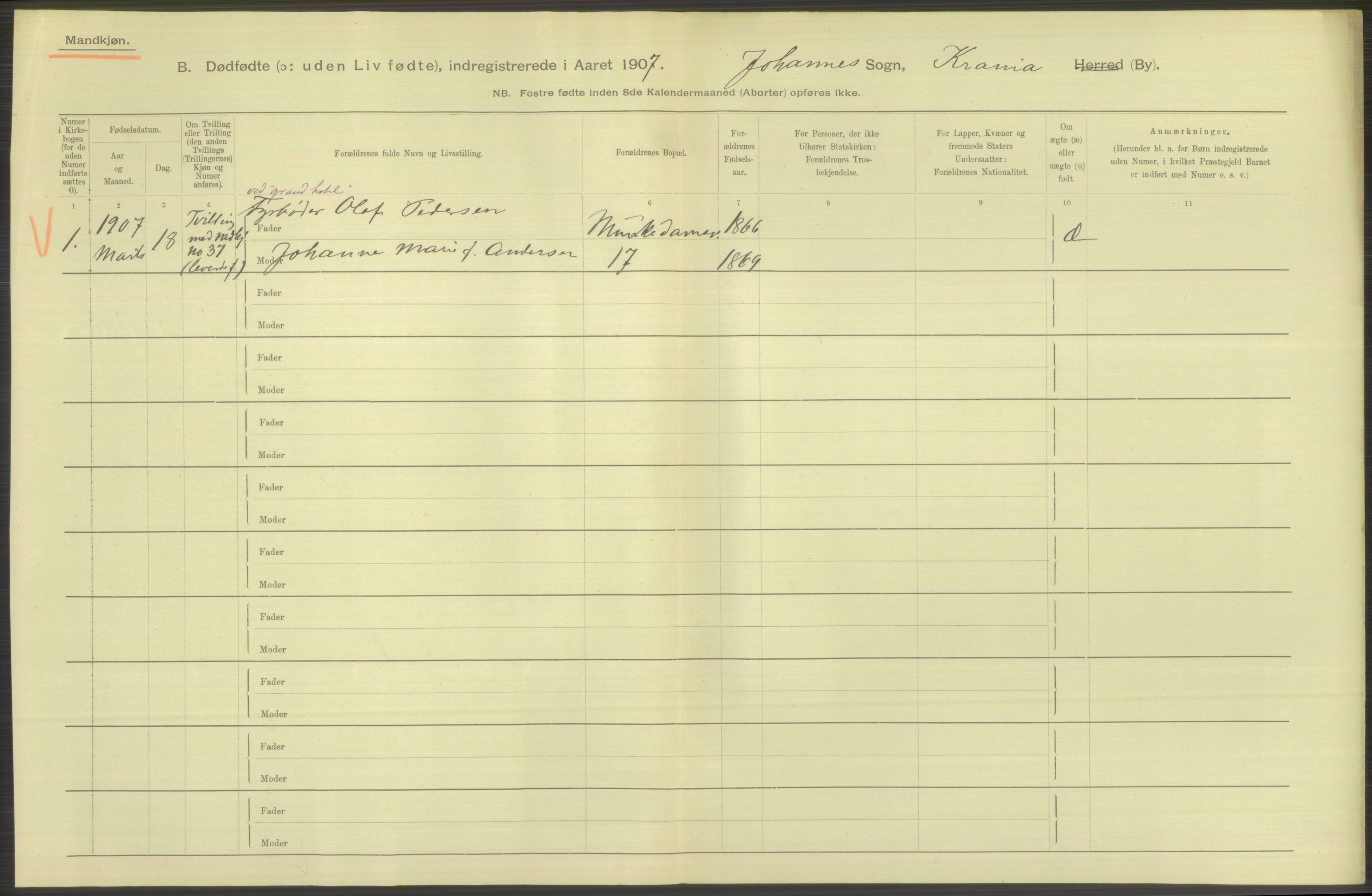 Statistisk sentralbyrå, Sosiodemografiske emner, Befolkning, RA/S-2228/D/Df/Dfa/Dfae/L0010: Kristiania: Døde, dødfødte, 1907, p. 116