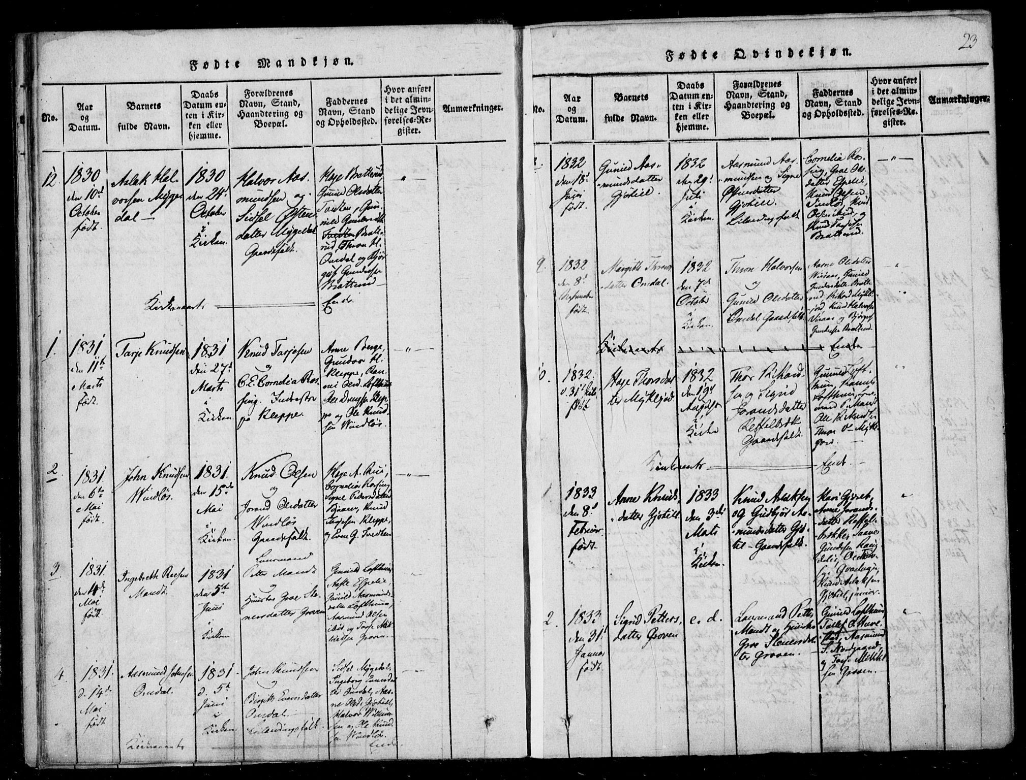 Lårdal kirkebøker, SAKO/A-284/F/Fb/L0001: Parish register (official) no. II 1, 1815-1860, p. 23