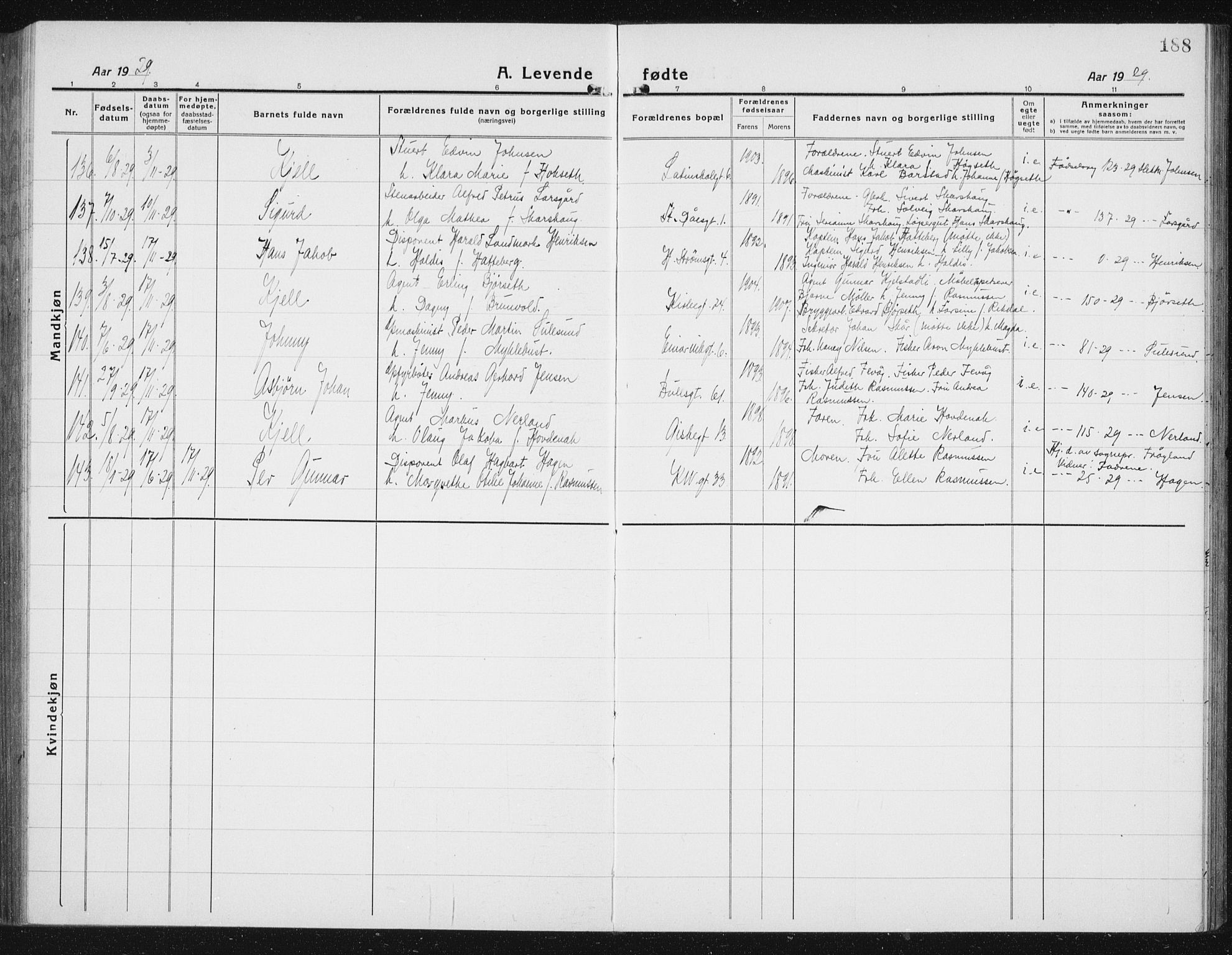 Ministerialprotokoller, klokkerbøker og fødselsregistre - Møre og Romsdal, AV/SAT-A-1454/529/L0475: Parish register (copy) no. 529C12, 1921-1934, p. 188