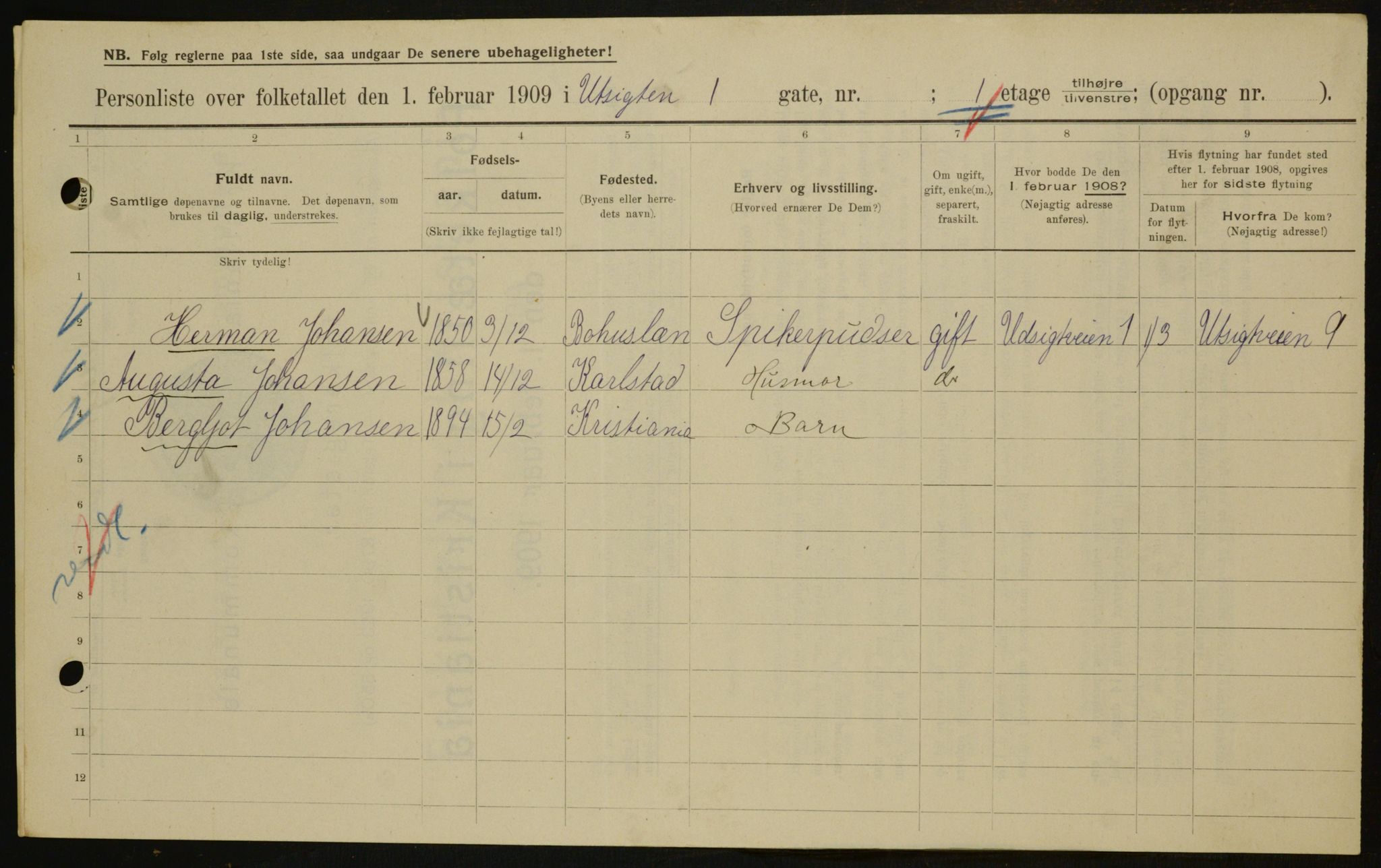 OBA, Municipal Census 1909 for Kristiania, 1909, p. 110076