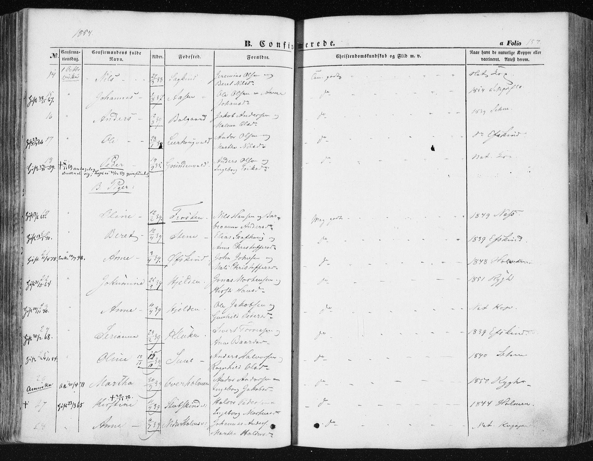 Ministerialprotokoller, klokkerbøker og fødselsregistre - Nord-Trøndelag, SAT/A-1458/723/L0240: Parish register (official) no. 723A09, 1852-1860, p. 157