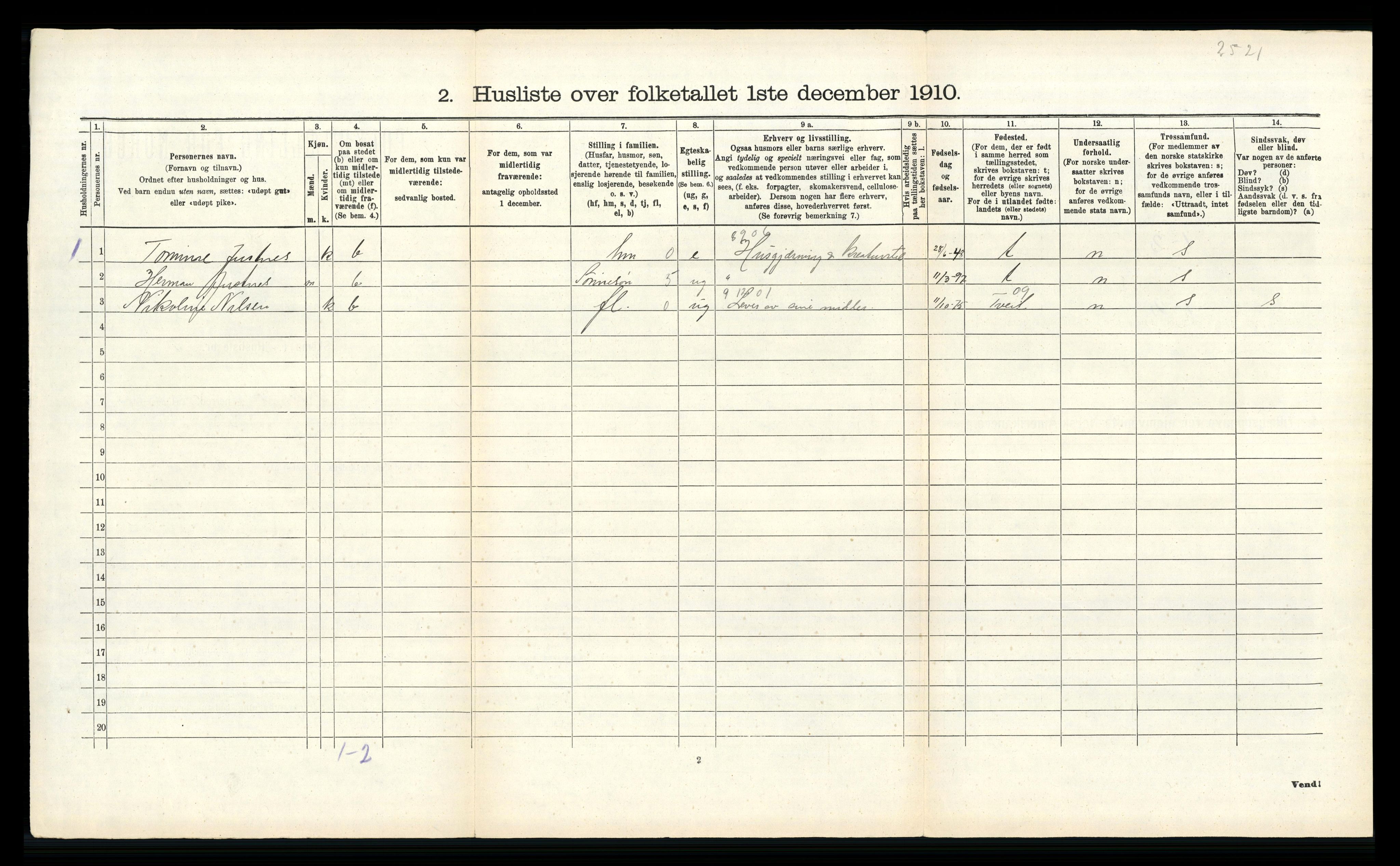 RA, 1910 census for Oddernes, 1910, p. 978