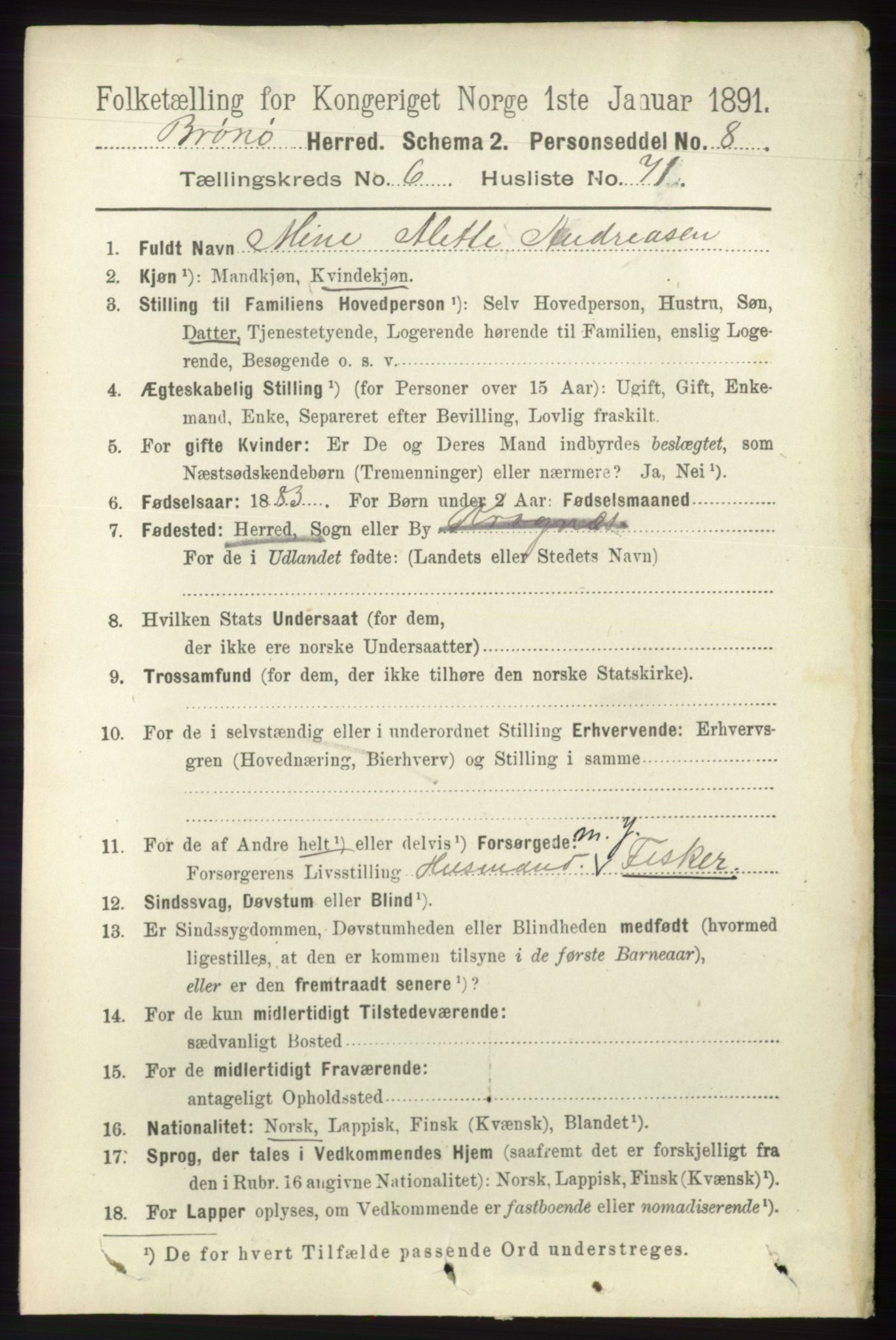 RA, 1891 census for 1814 Brønnøy, 1891, p. 3673