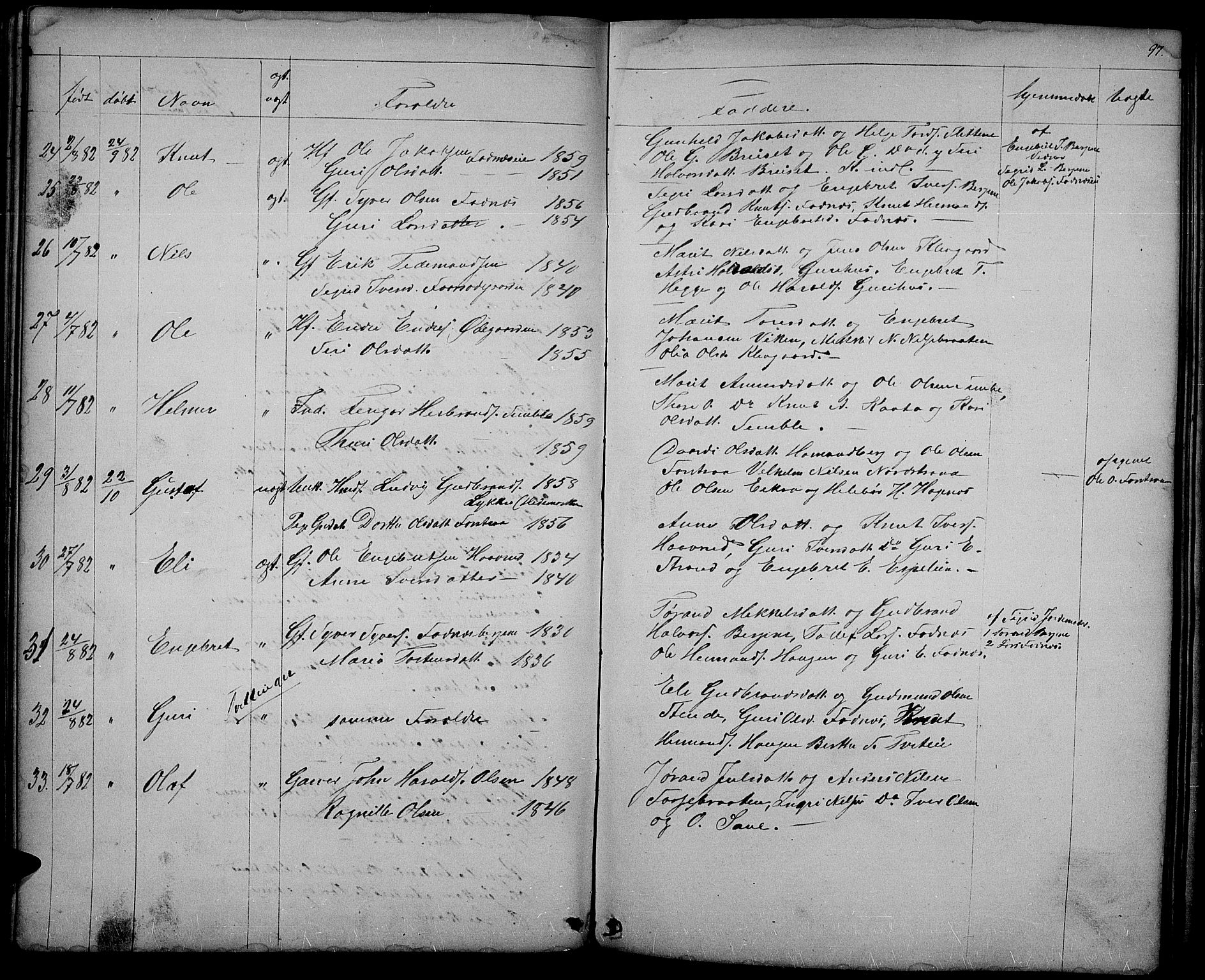 Nord-Aurdal prestekontor, AV/SAH-PREST-132/H/Ha/Hab/L0003: Parish register (copy) no. 3, 1842-1882, p. 97