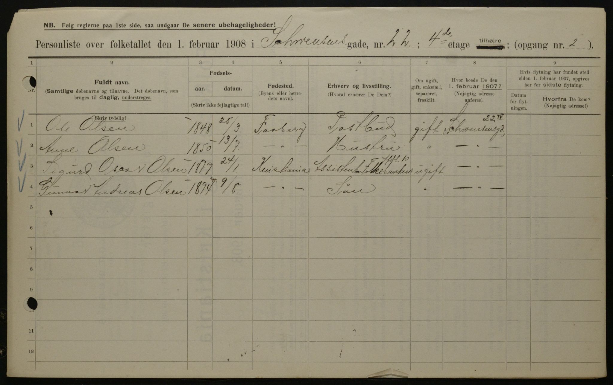 OBA, Municipal Census 1908 for Kristiania, 1908, p. 83626