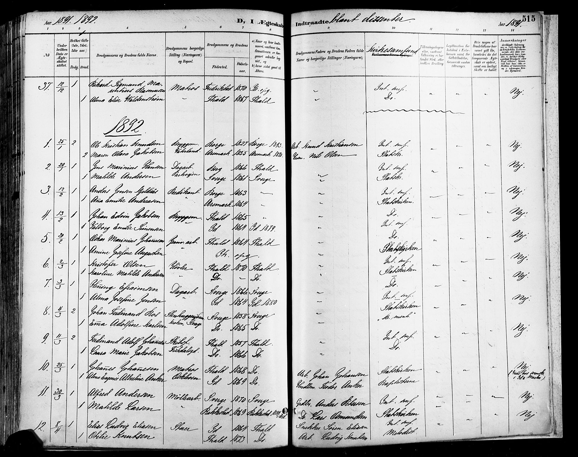 Halden prestekontor Kirkebøker, SAO/A-10909/F/Fa/L0013: Parish register (official) no. I 13, 1890-1906, p. 515