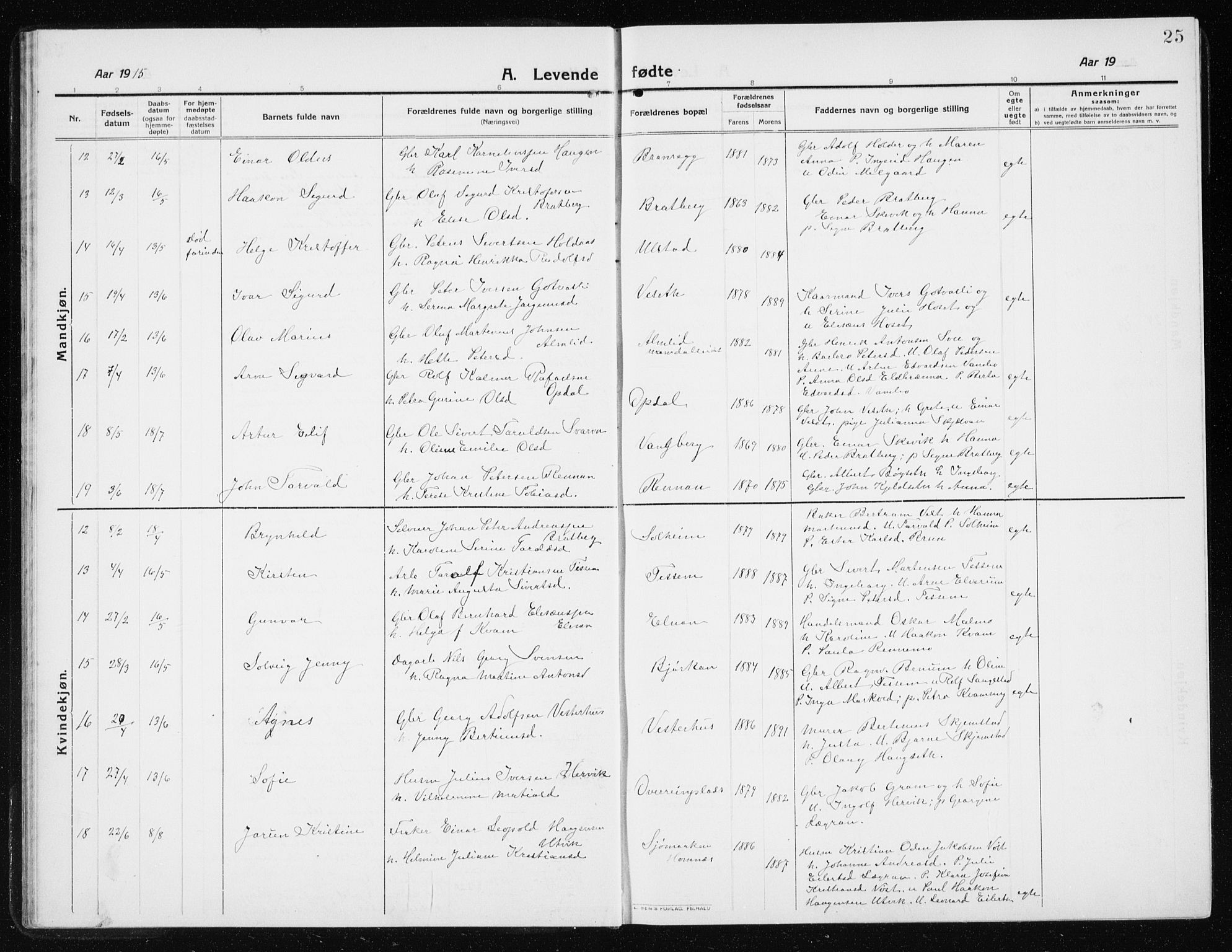 Ministerialprotokoller, klokkerbøker og fødselsregistre - Nord-Trøndelag, AV/SAT-A-1458/741/L0402: Parish register (copy) no. 741C03, 1911-1926, p. 25