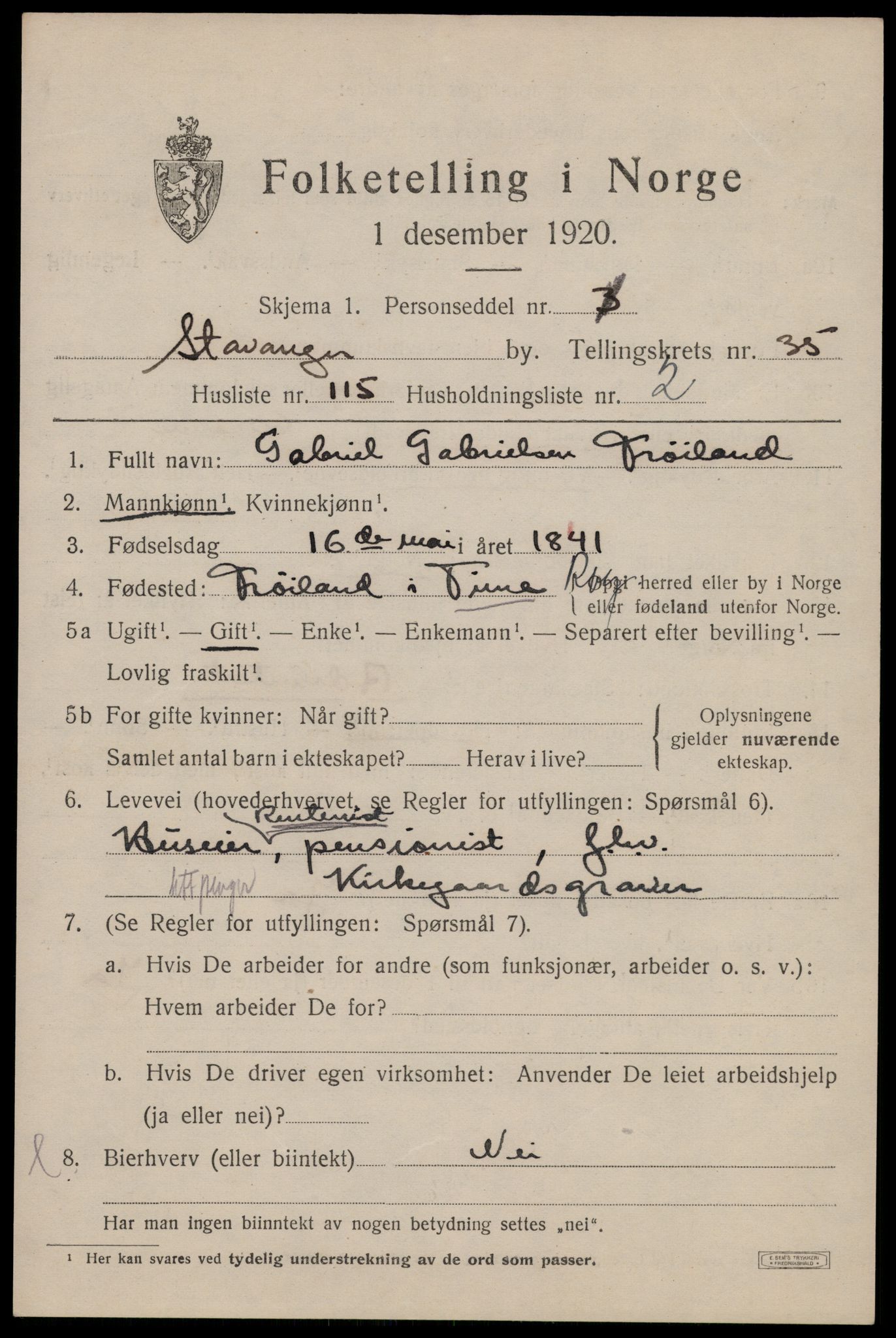 SAST, 1920 census for Stavanger, 1920, p. 95630