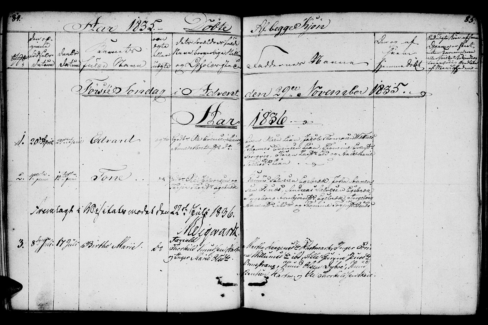 Mandal sokneprestkontor, SAK/1111-0030/F/Fb/Fbb/L0001: Parish register (copy) no. B 1, 1802-1846, p. 84-85