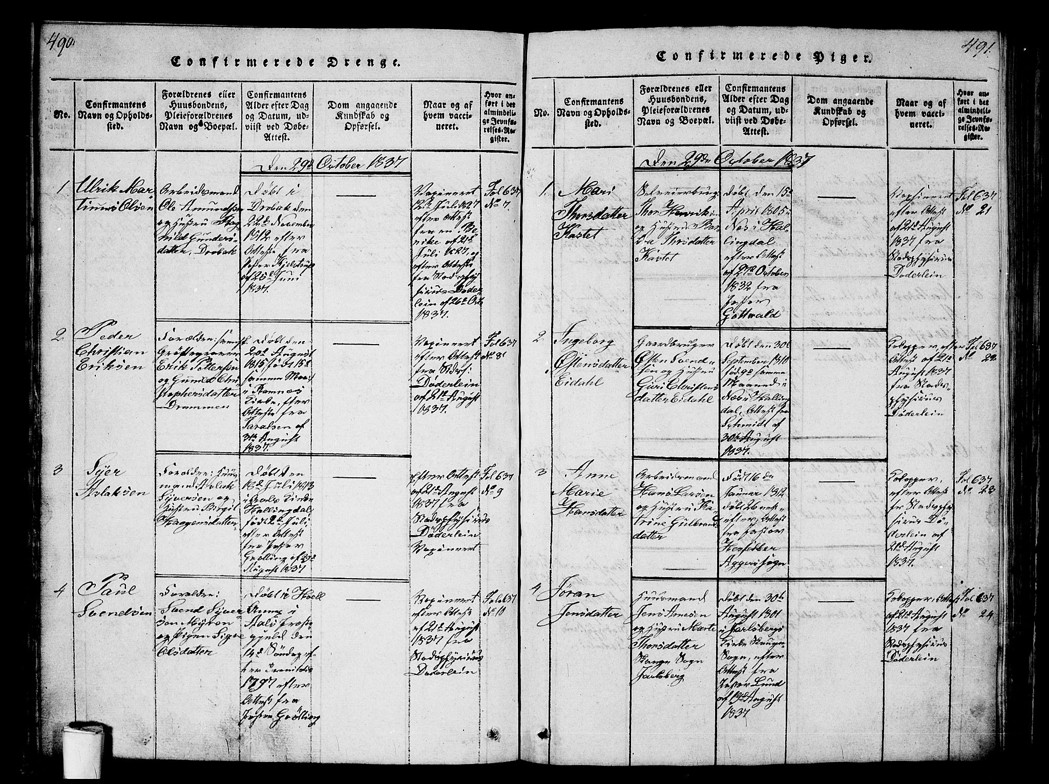 Kristiania tukthusprest Kirkebøker, AV/SAO-A-10881/G/Ga/L0001: Parish register (copy) no. 1, 1818-1857, p. 490-491