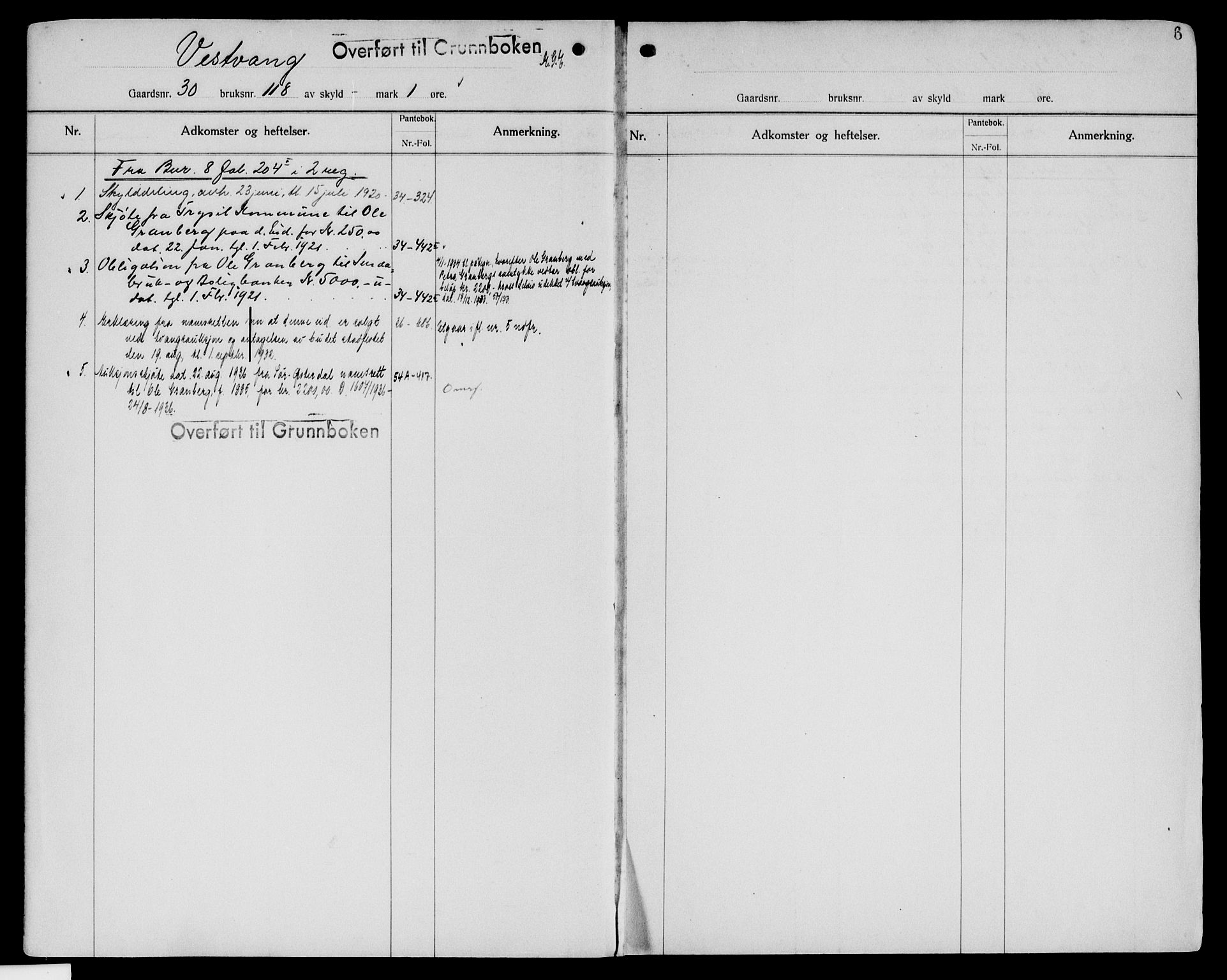 Sør-Østerdal sorenskriveri, SAH/TING-018/H/Ha/Hab/L0045: Mortgage register no. 6, 1920-1950, p. 6