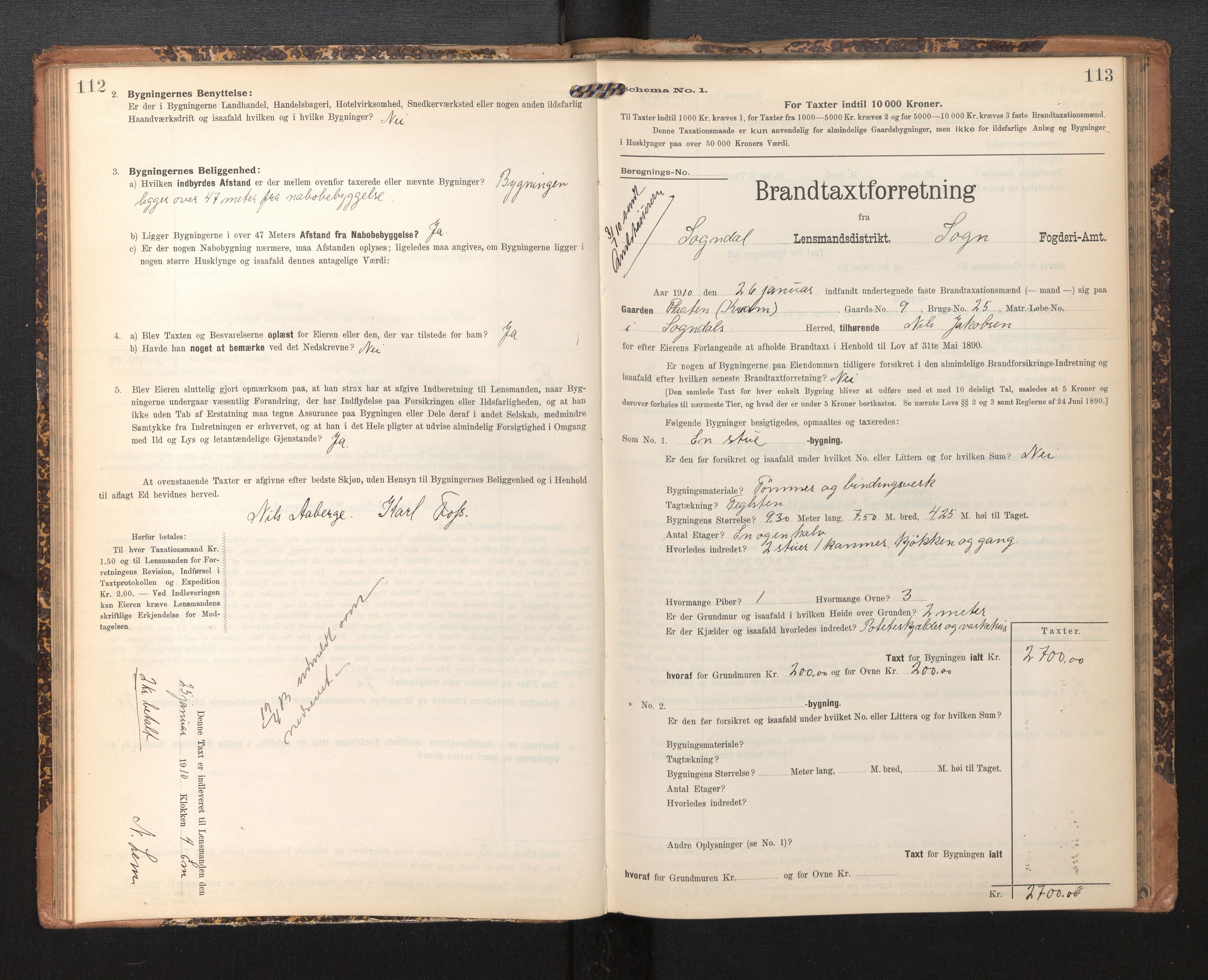 Lensmannen i Sogndal, AV/SAB-A-29901/0012/L0010: Branntakstprotokoll, skjematakst, 1907-1914, p. 112-113