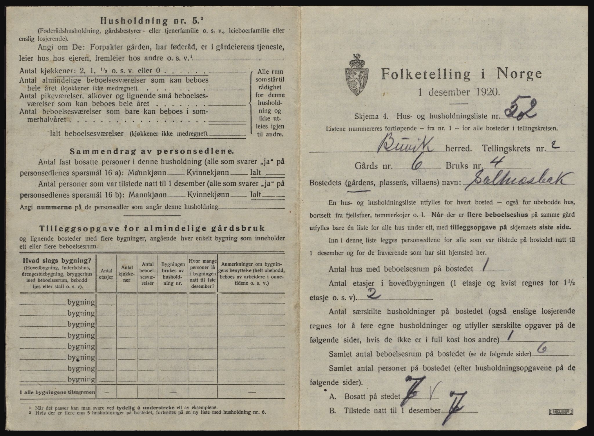 SAT, 1920 census for Buvik, 1920, p. 296