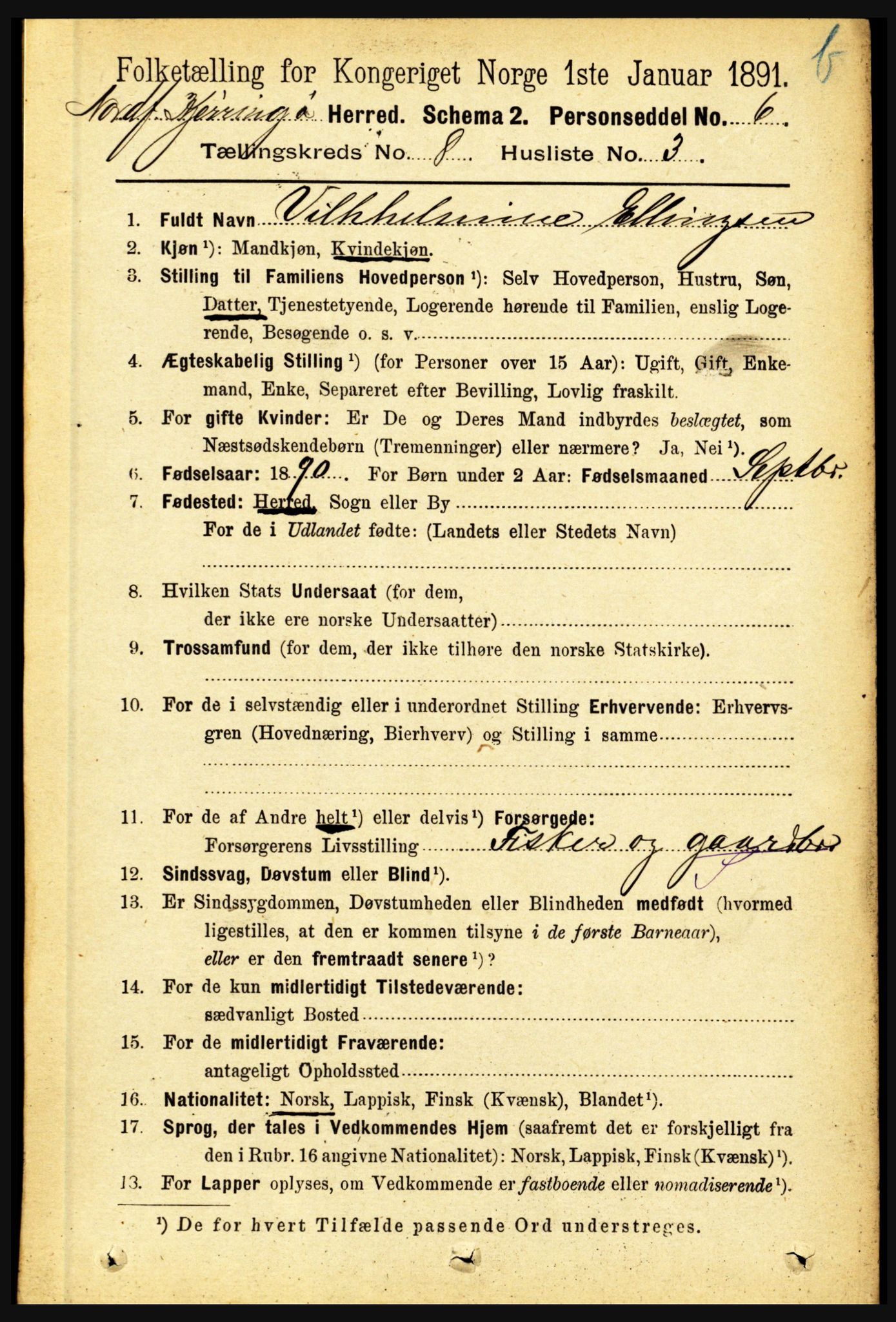 RA, 1891 census for 1846 Nordfold-Kjerringøy, 1891, p. 1998