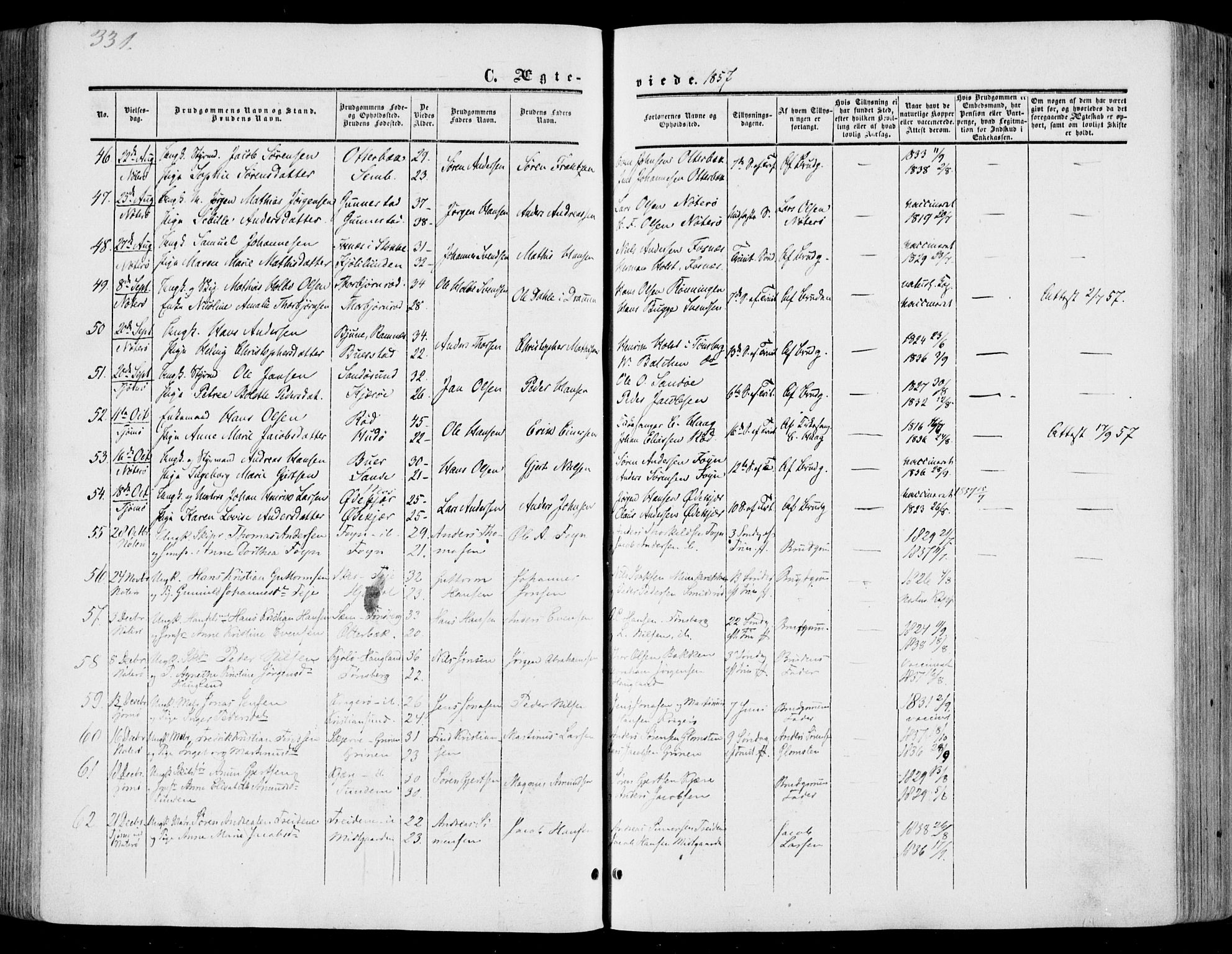 Nøtterøy kirkebøker, AV/SAKO-A-354/F/Fa/L0006: Parish register (official) no. I 6, 1852-1864, p. 331