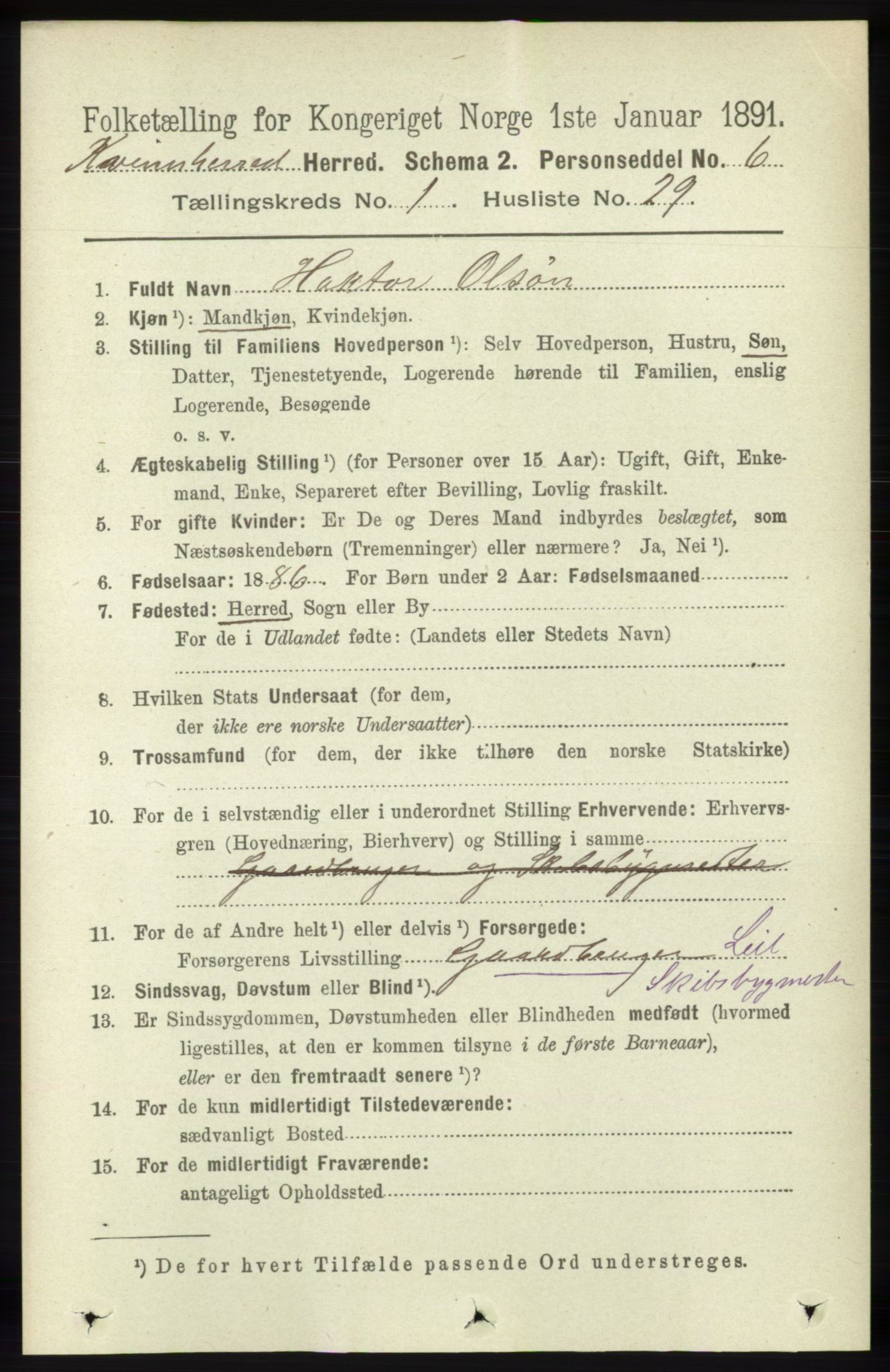 RA, 1891 census for 1224 Kvinnherad, 1891, p. 310
