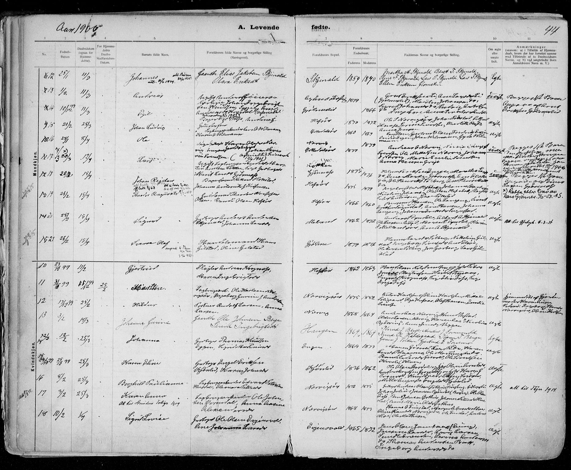 Ministerialprotokoller, klokkerbøker og fødselsregistre - Sør-Trøndelag, SAT/A-1456/668/L0811: Parish register (official) no. 668A11, 1894-1913, p. 44