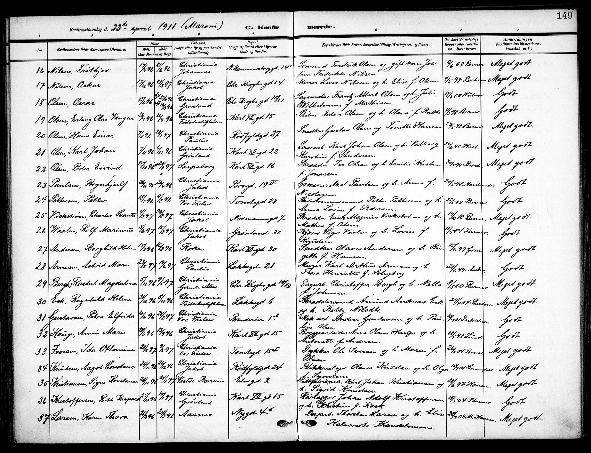 Vaterland prestekontor Kirkebøker, AV/SAO-A-10880/F/Fa/L0001: Parish register (official) no. 1, 1907-1930, p. 149