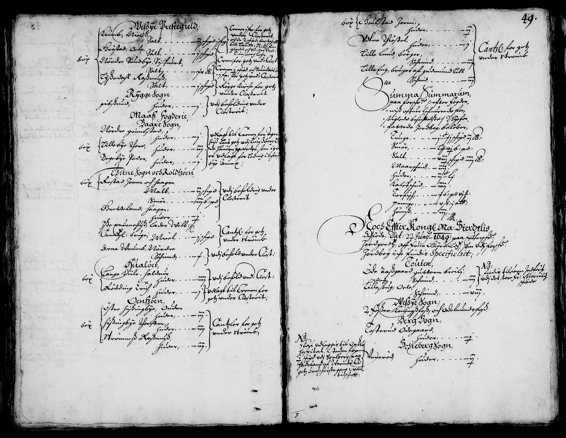 Rentekammeret inntil 1814, Realistisk ordnet avdeling, AV/RA-EA-4070/On/L0001/0002: Statens gods / [Jj 2]: Jordebok og forklaring over atkomstene til Hannibal Sehesteds gods, 1651, p. 48b-49a