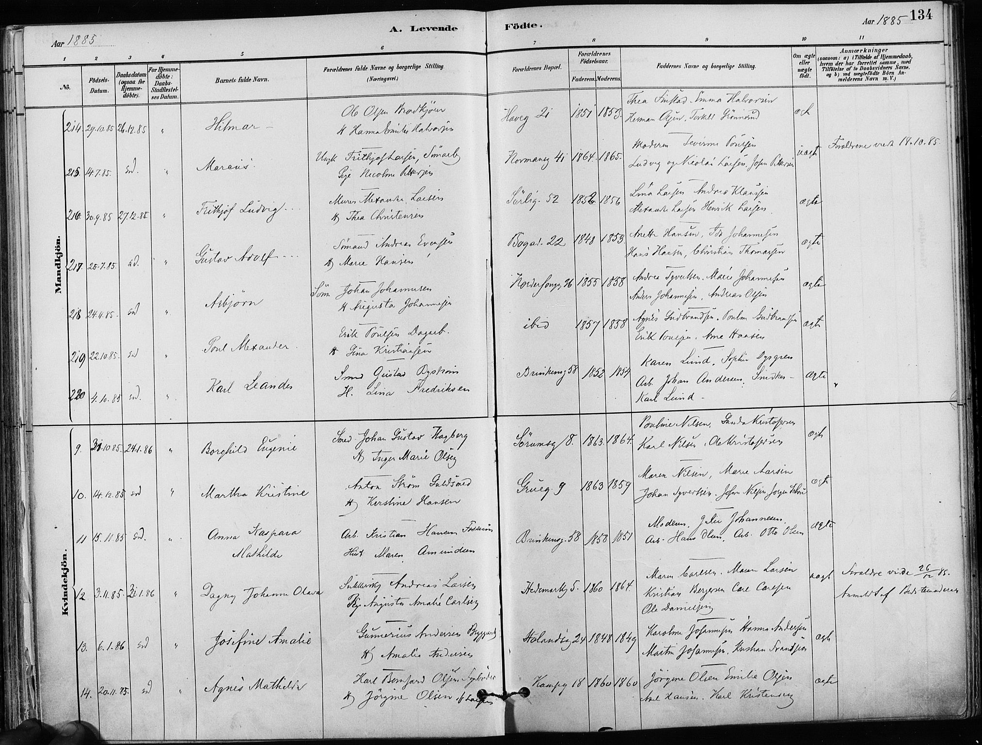 Kampen prestekontor Kirkebøker, SAO/A-10853/F/Fa/L0001: Parish register (official) no. I 1, 1880-1886, p. 134