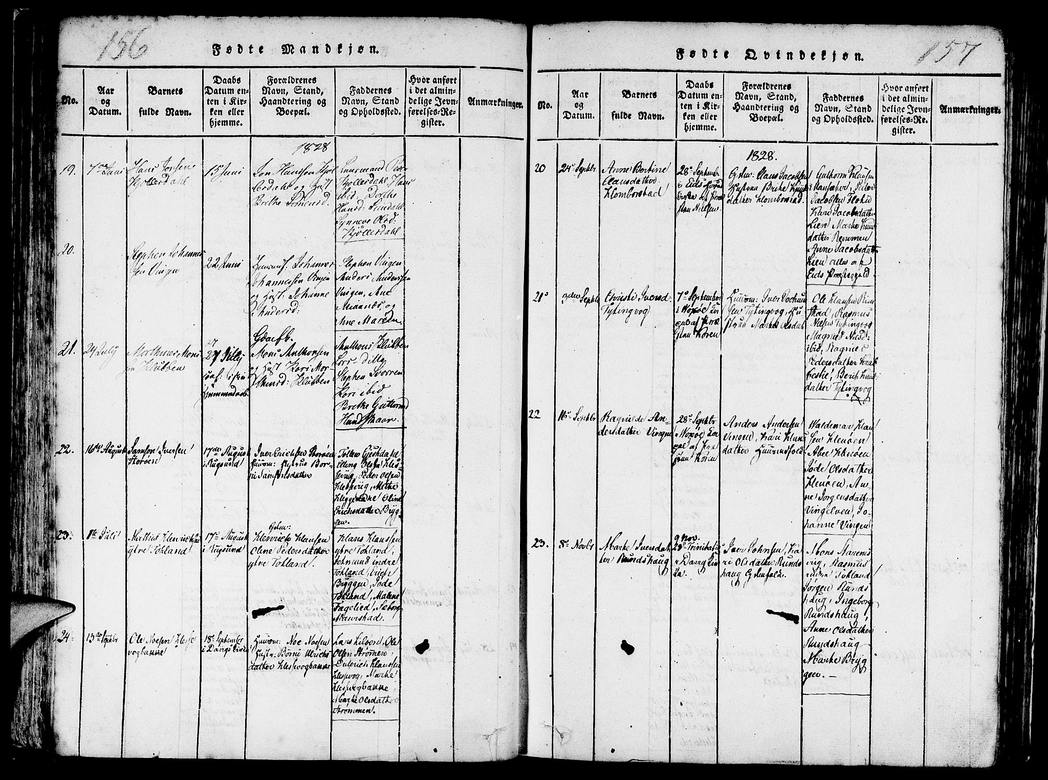 Davik sokneprestembete, SAB/A-79701/H/Haa/Haaa/L0003: Parish register (official) no. A 3, 1816-1830, p. 156-157