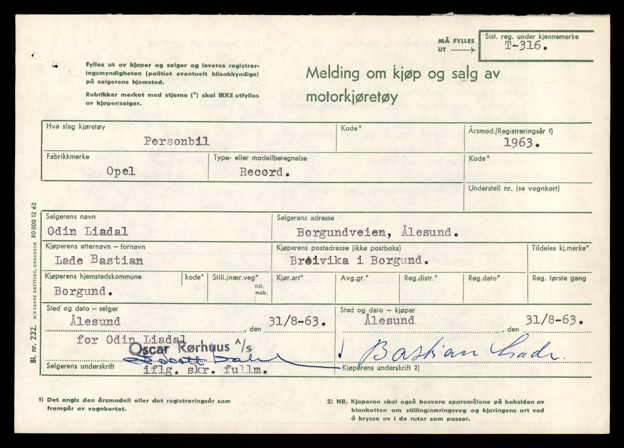 Møre og Romsdal vegkontor - Ålesund trafikkstasjon, AV/SAT-A-4099/F/Fe/L0003: Registreringskort for kjøretøy T 232 - T 340, 1927-1998, p. 3066