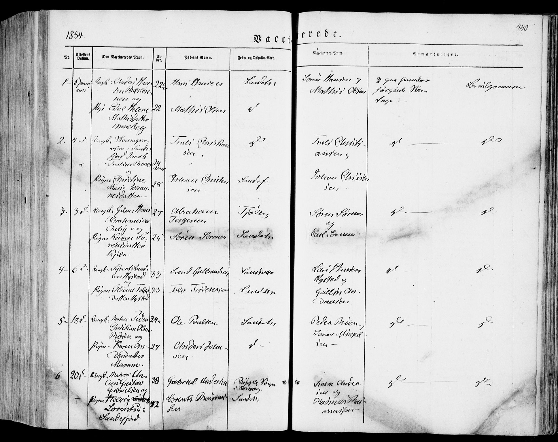 Sandar kirkebøker, SAKO/A-243/F/Fa/L0006: Parish register (official) no. 6, 1847-1860, p. 440