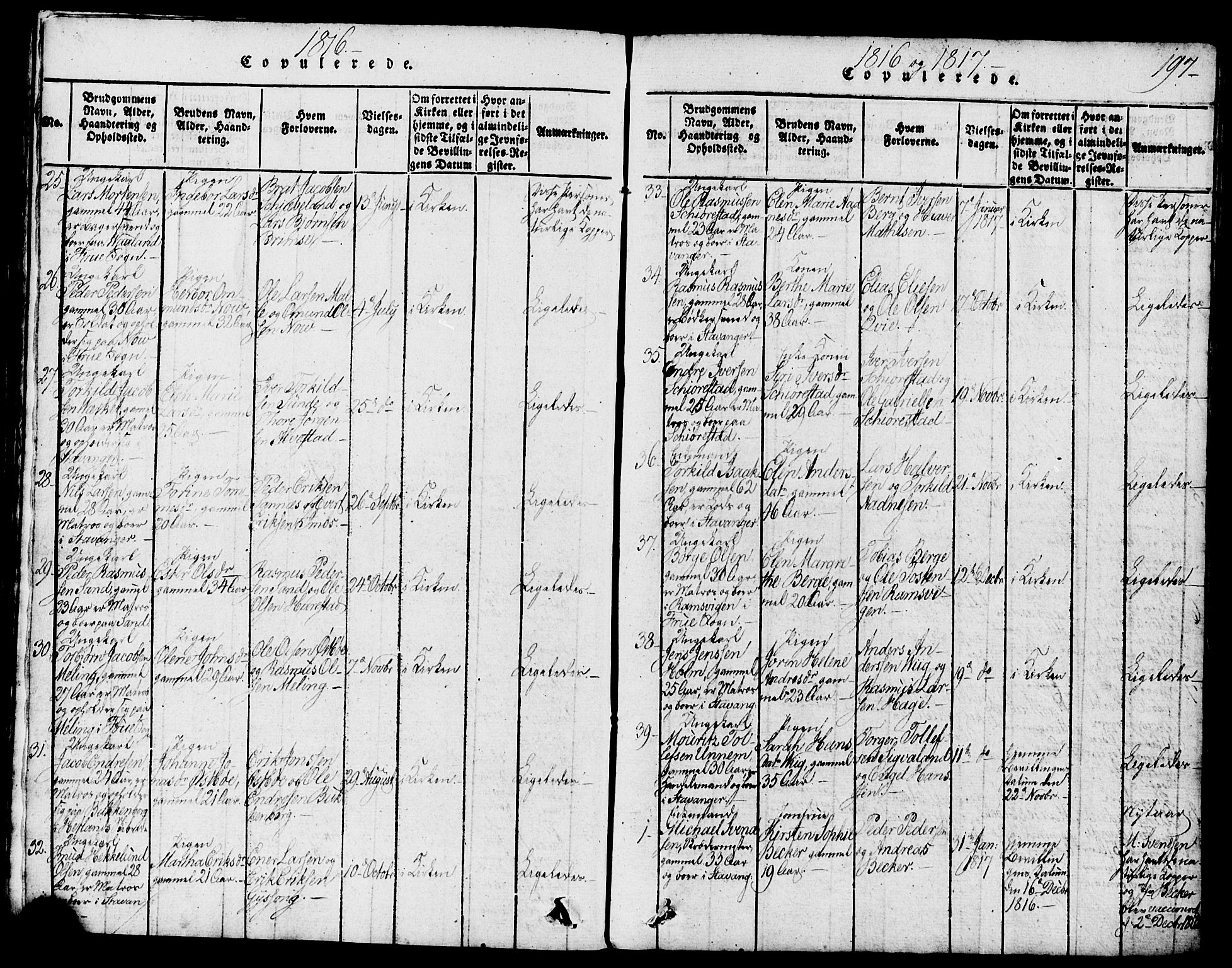 Domkirken sokneprestkontor, SAST/A-101812/001/30/30BB/L0008: Parish register (copy) no. B 8, 1816-1821, p. 197