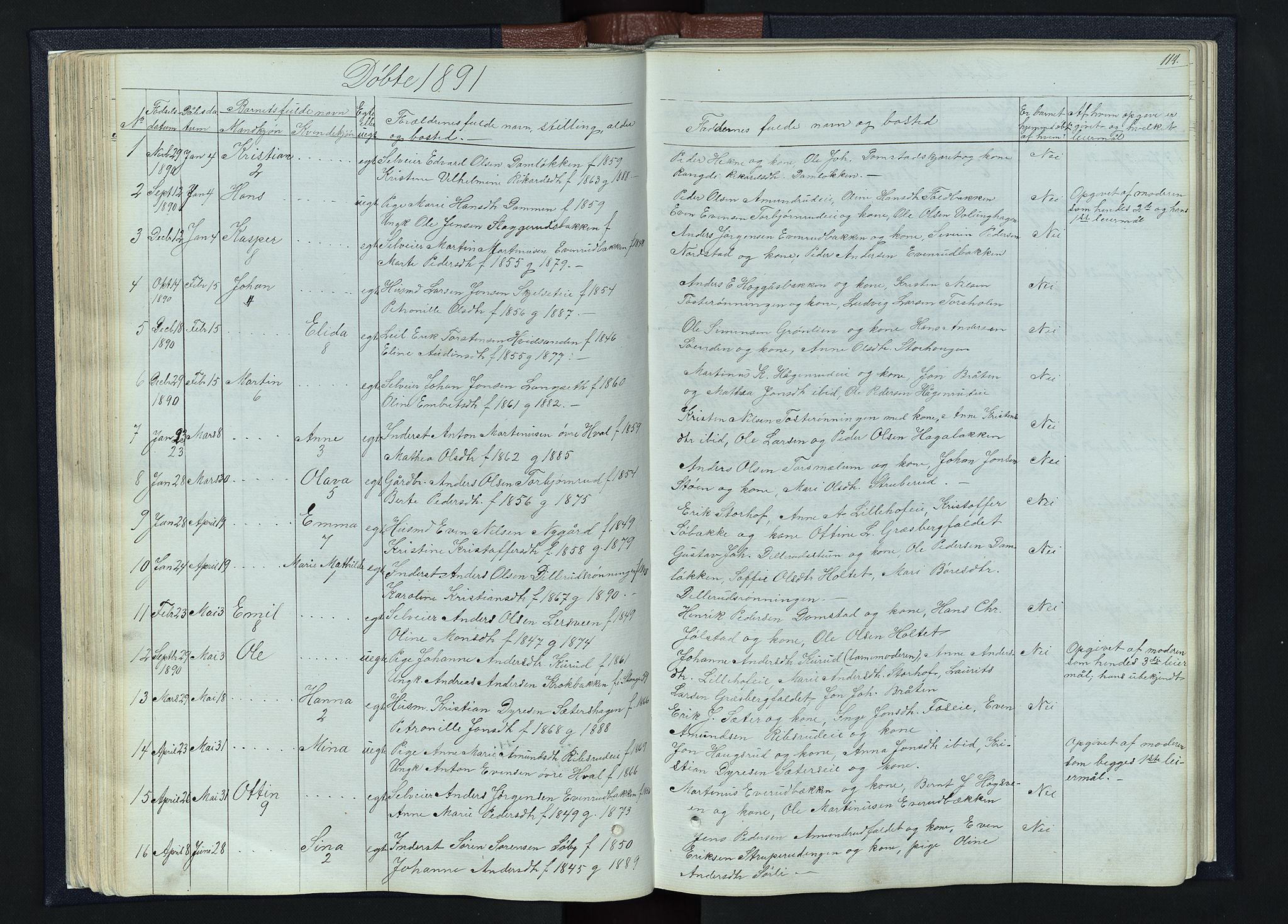 Romedal prestekontor, SAH/PREST-004/L/L0010: Parish register (copy) no. 10, 1860-1895, p. 114