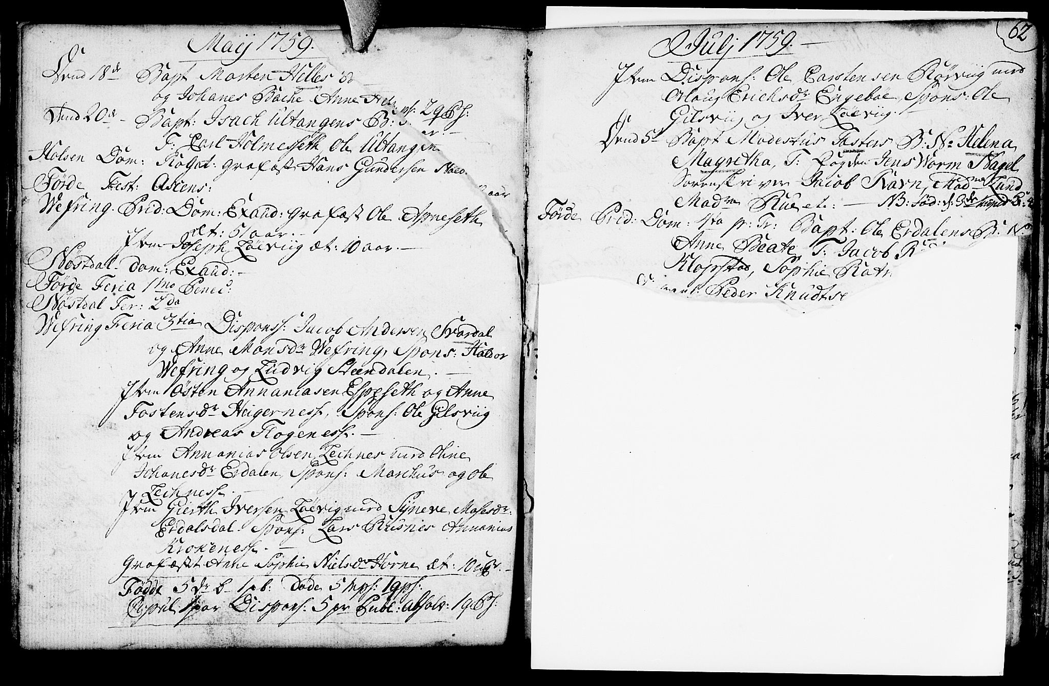 Førde sokneprestembete, SAB/A-79901/H/Haa/Haaa/L0003: Parish register (official) no. A 3, 1749-1764, p. 62