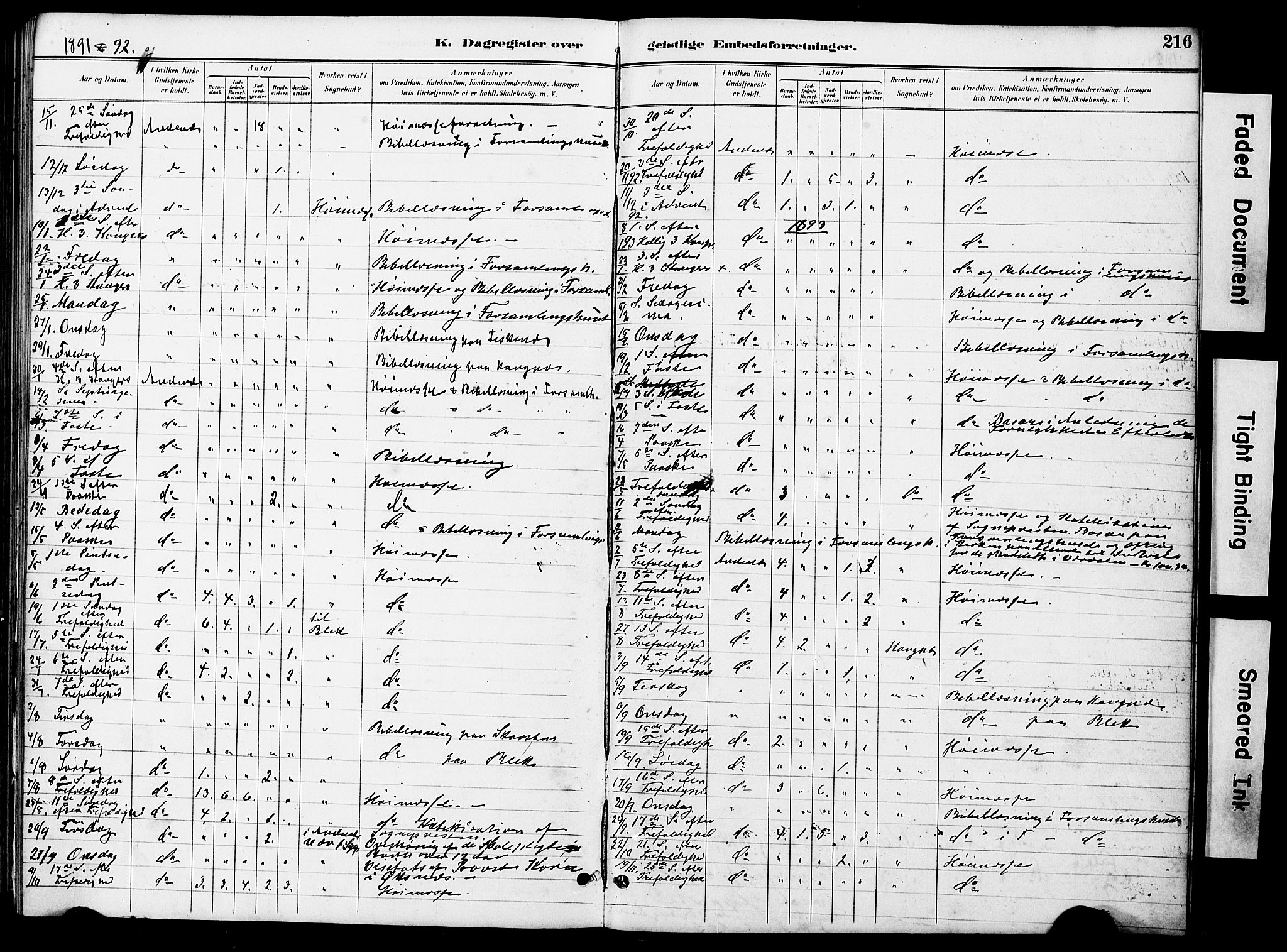 Ministerialprotokoller, klokkerbøker og fødselsregistre - Nordland, AV/SAT-A-1459/899/L1448: Parish register (copy) no. 899C03, 1887-1902, p. 216