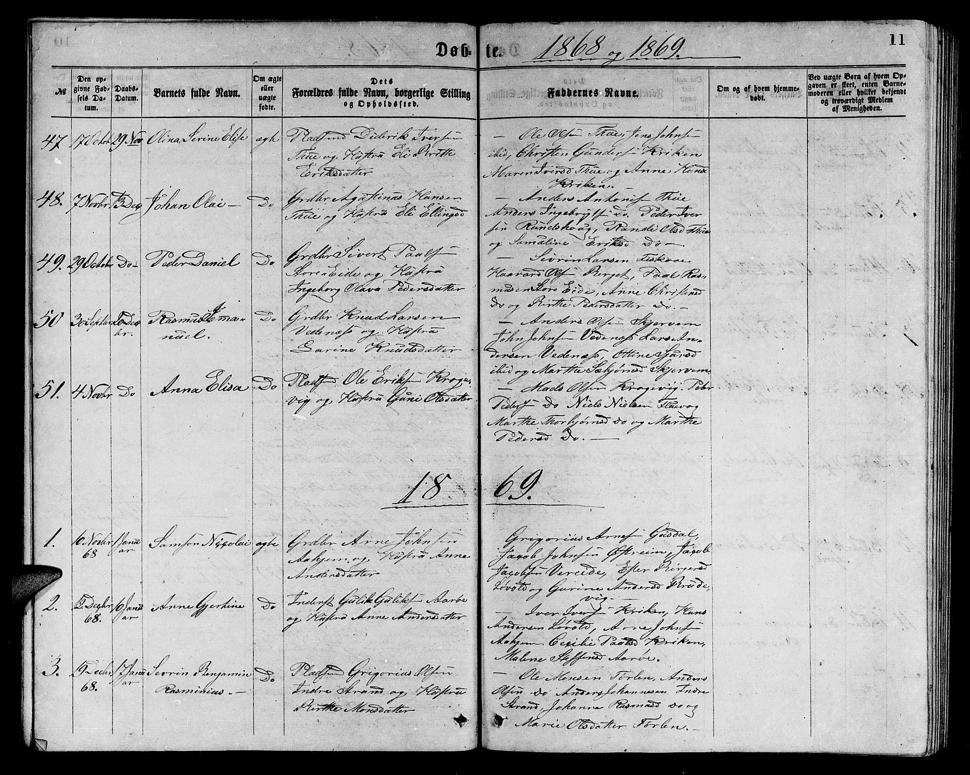 Ministerialprotokoller, klokkerbøker og fødselsregistre - Møre og Romsdal, SAT/A-1454/501/L0016: Parish register (copy) no. 501C02, 1868-1884, p. 11