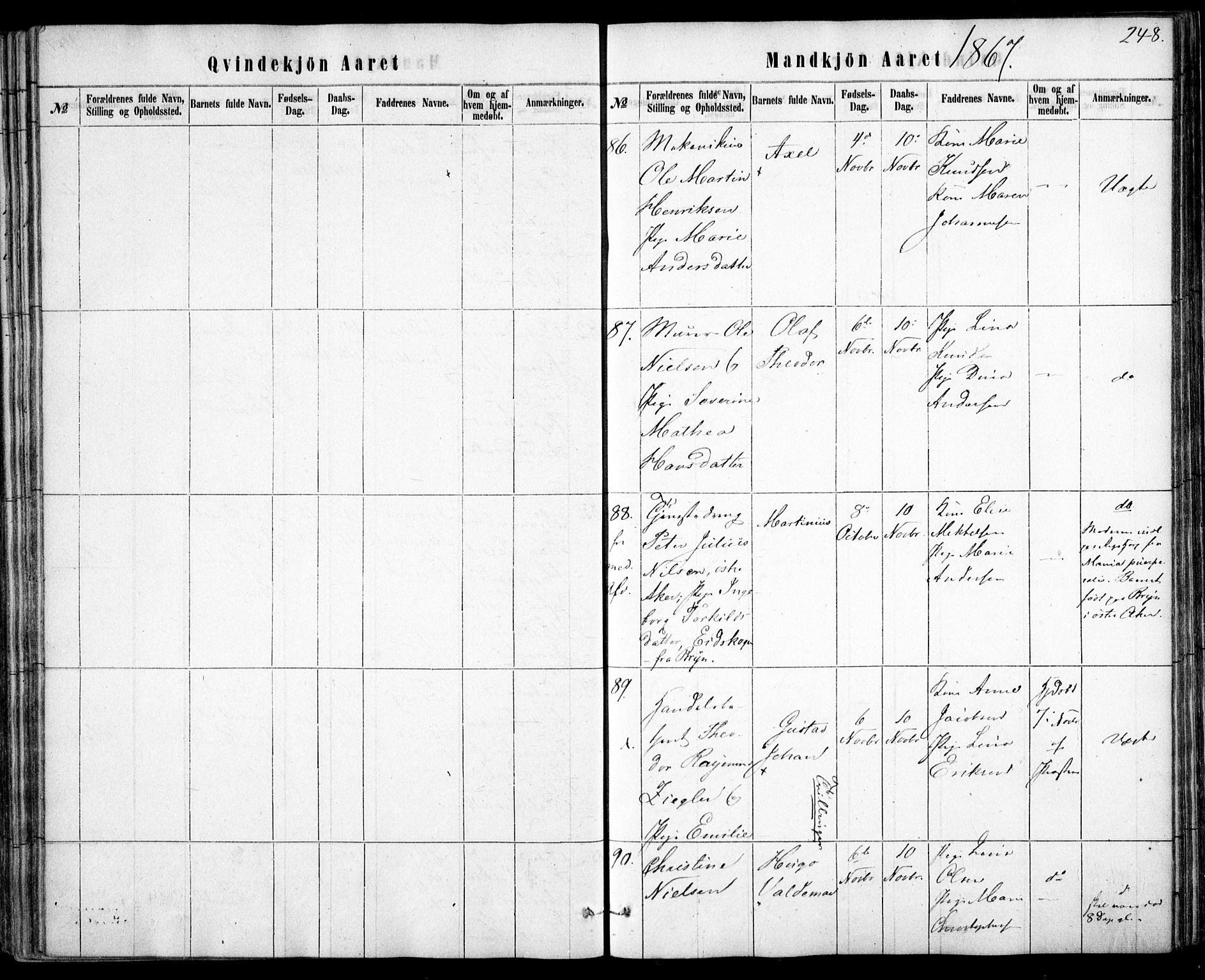 Rikshospitalet prestekontor Kirkebøker, AV/SAO-A-10309b/F/L0004: Parish register (official) no. 4, 1853-1870, p. 248