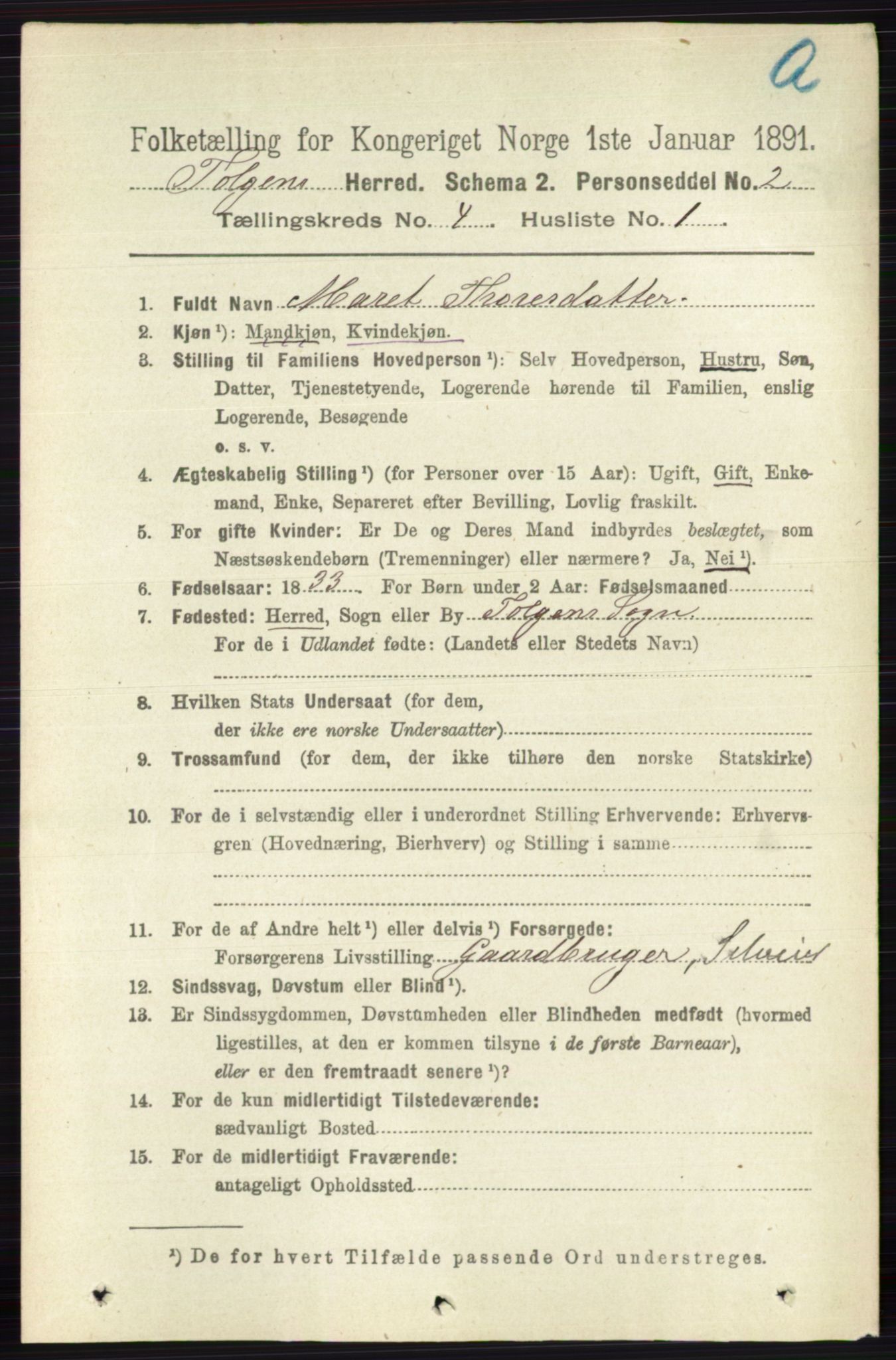 RA, 1891 census for 0436 Tolga, 1891, p. 879